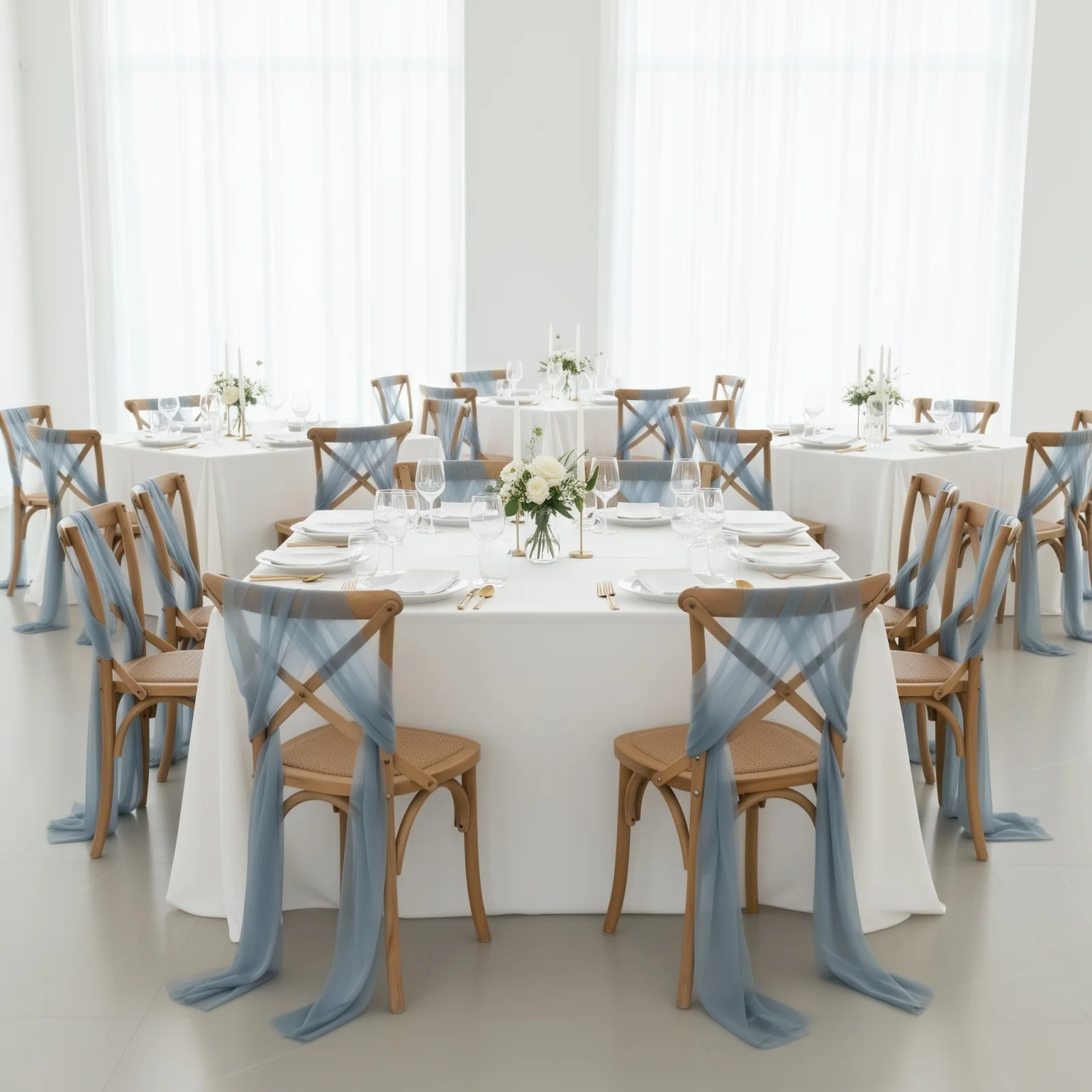 20-Pack Sheer Chair Sash in Dusty Blue, 9ft Long Shimmer Sheer Drape Chair Decor Set, Wrinkle-Free - Image 3