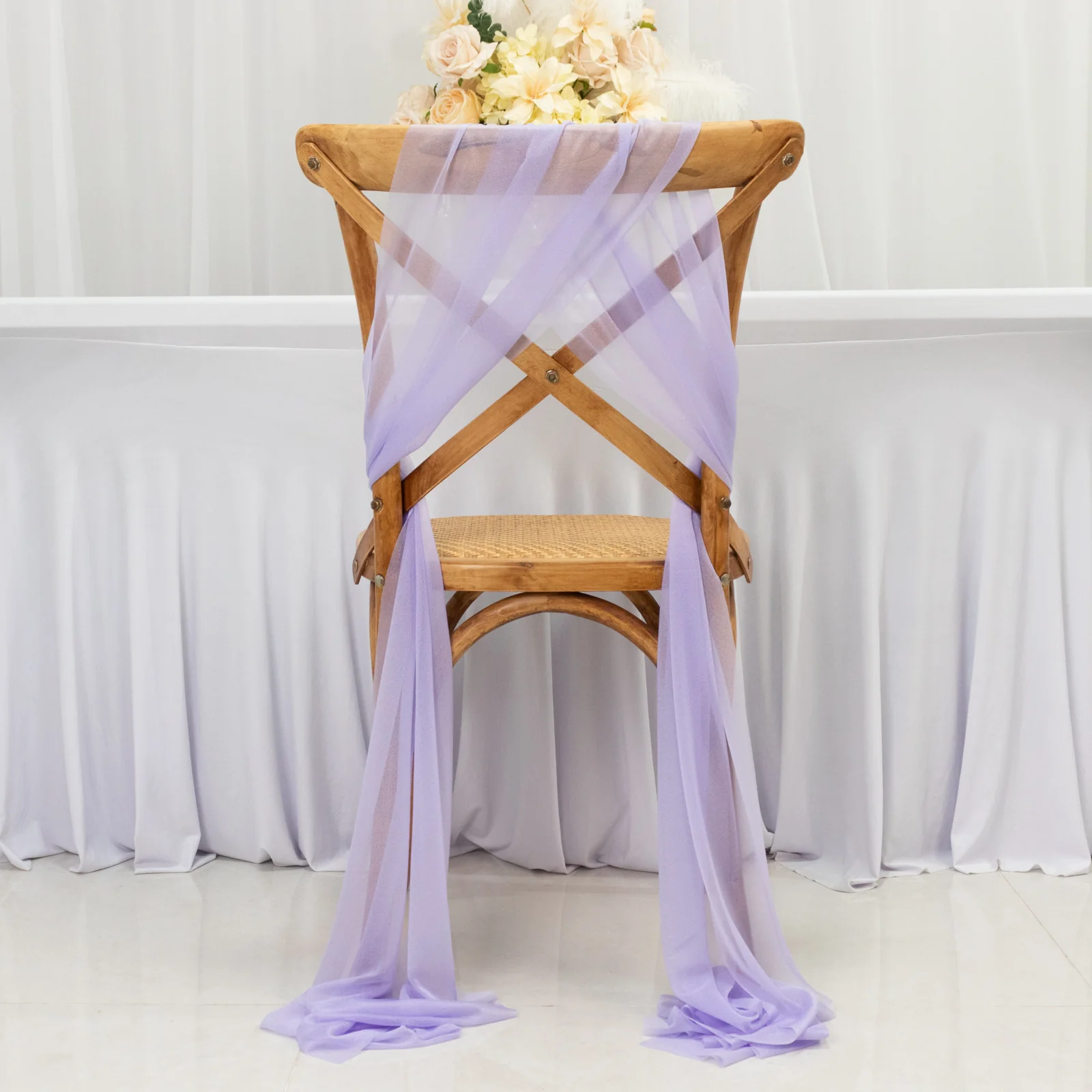 20-Pack Sheer Chair Sash in Lavender Lilac, 9ft Long Shimmer Sheer Drape Chair Decor Set, Wrinkle-Free
