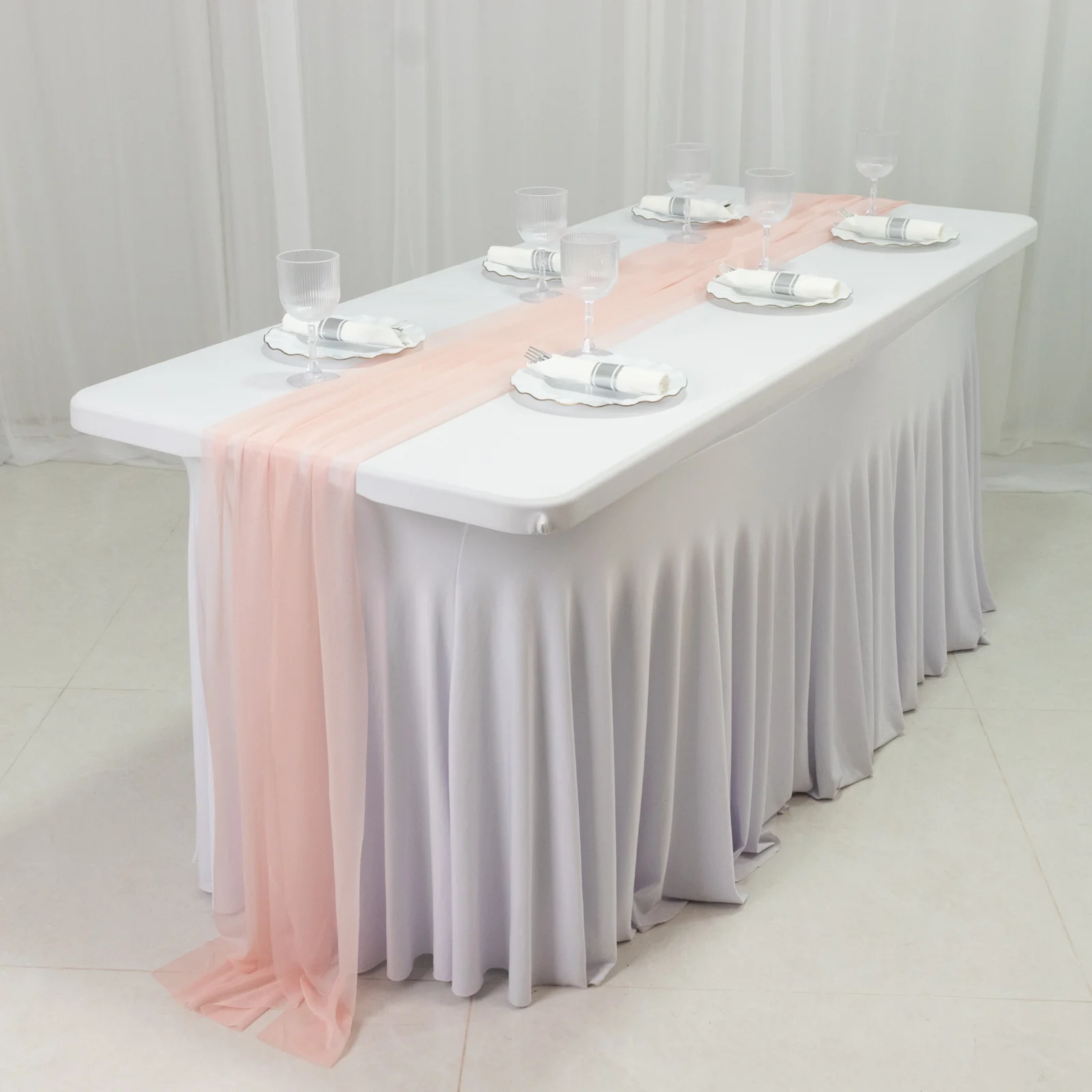 20-Pack Sheer Table Runners Blush, 9ft Long Sheer Drapes Table Decor, Wrinkle-Free