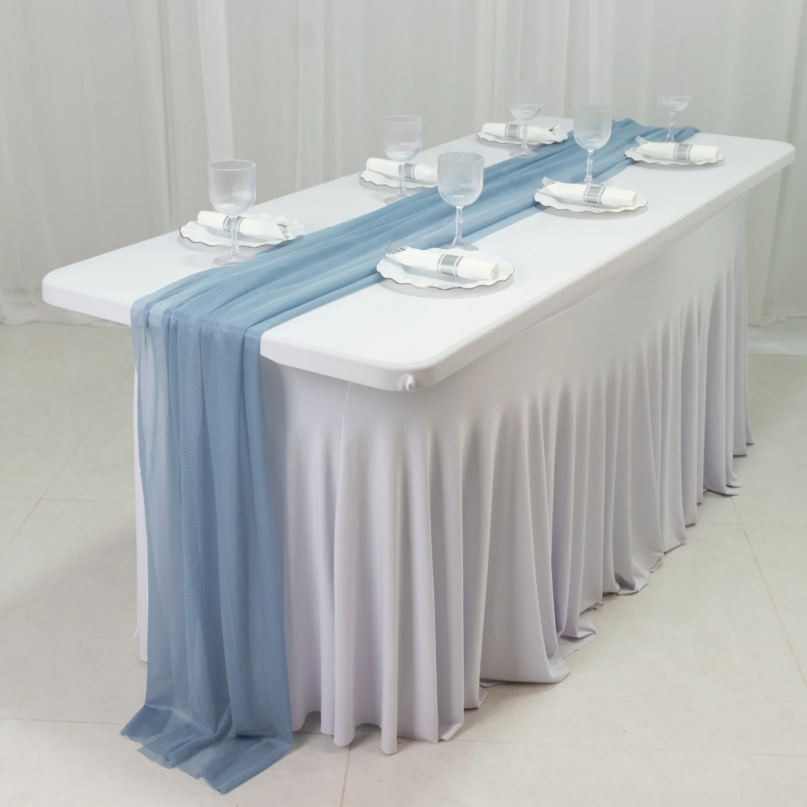 20-Pack Sheer Table Runners Dusty Blue, 9ft Long Sheer Drapes Table Decor, Wrinkle-Free