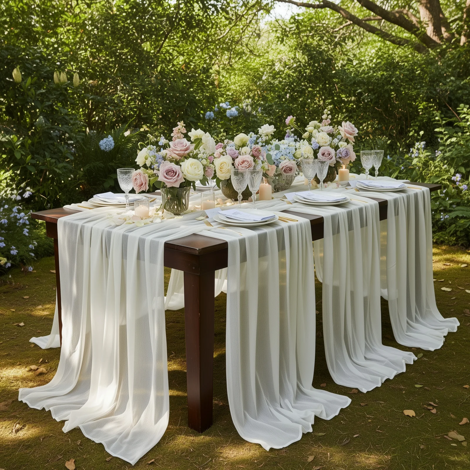 20-Pack Sheer Table Runners Ivory, 9ft Long Sheer Drapes Table Decor, Wrinkle-Free - Image 3