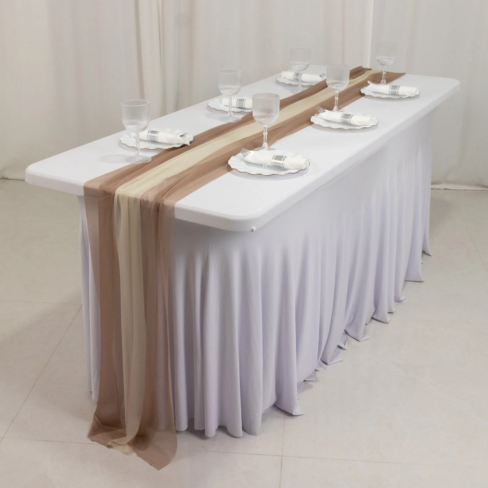 20-Pack Sheer Table Runners Taupe Beige, 9ft Long Sheer Drapes Table Decor, Wrinkle-Free
