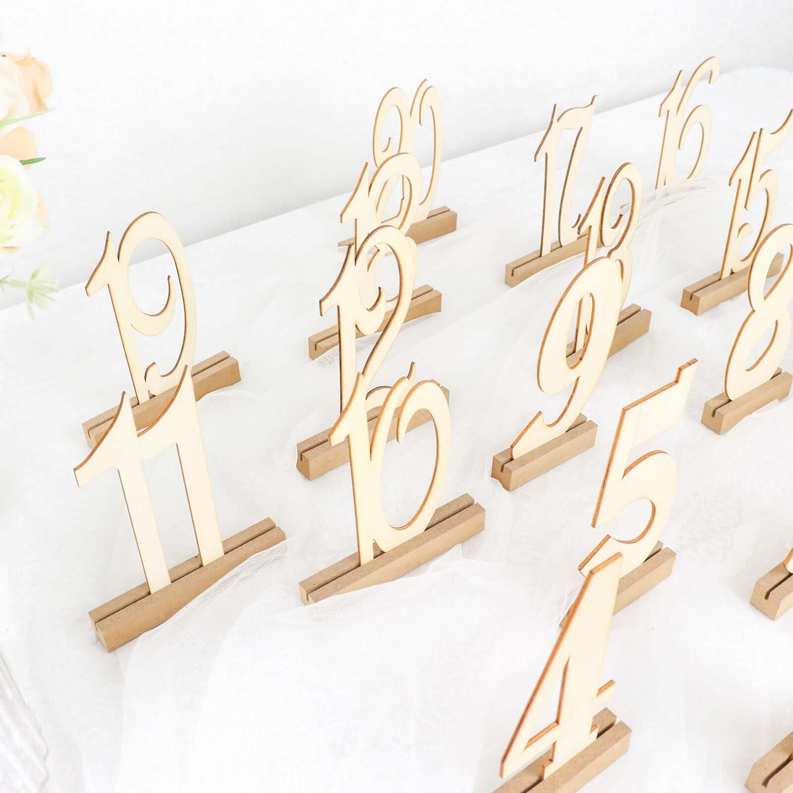 20-Pack Wooden Wedding Table Numbers 1-20 Natural with Holder Base 6" - Durable Rustic Event Decor - Image 18