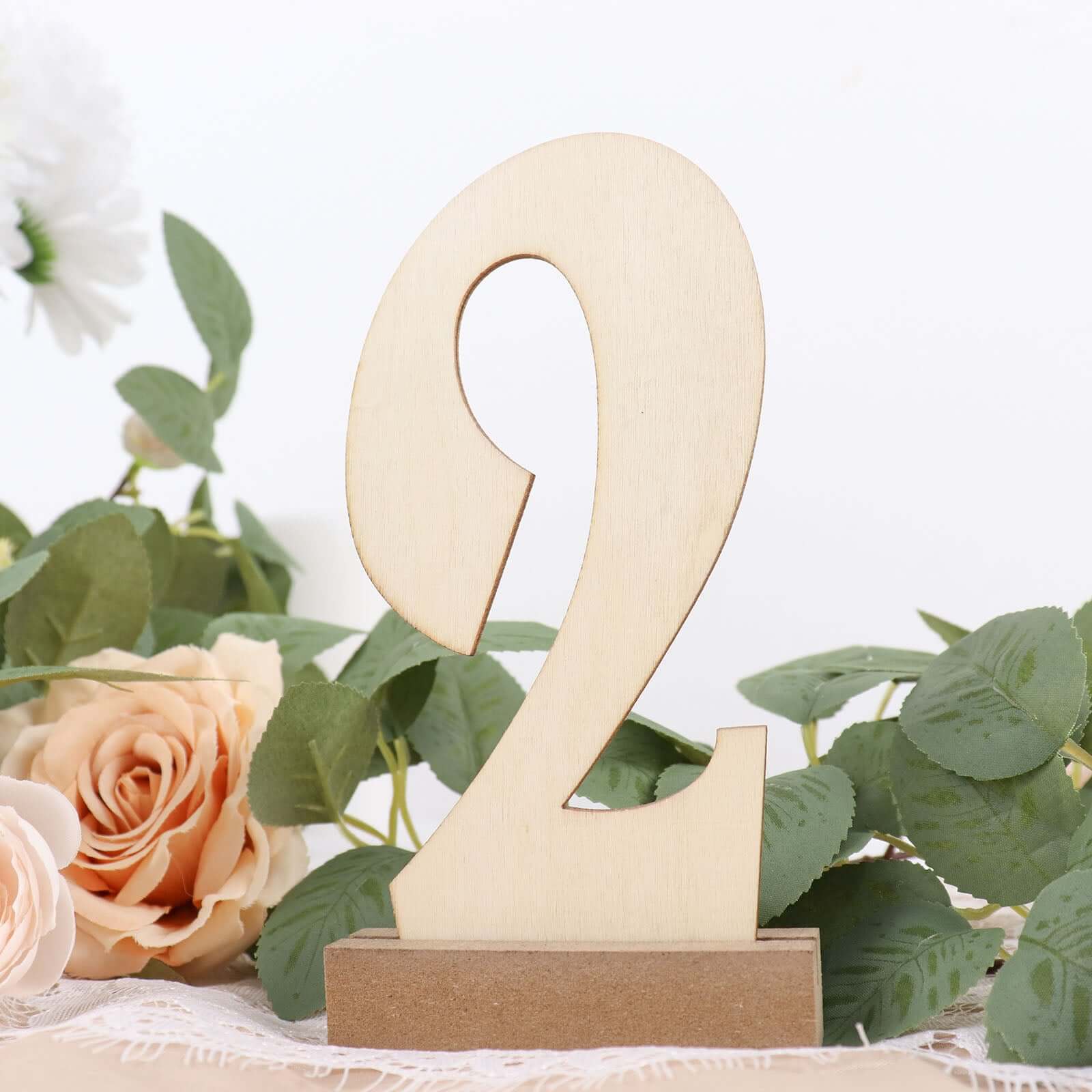 20-Pack Wooden Wedding Table Numbers 1-20 Natural with Holder Base 6" - Durable Rustic Event Decor - Image 2