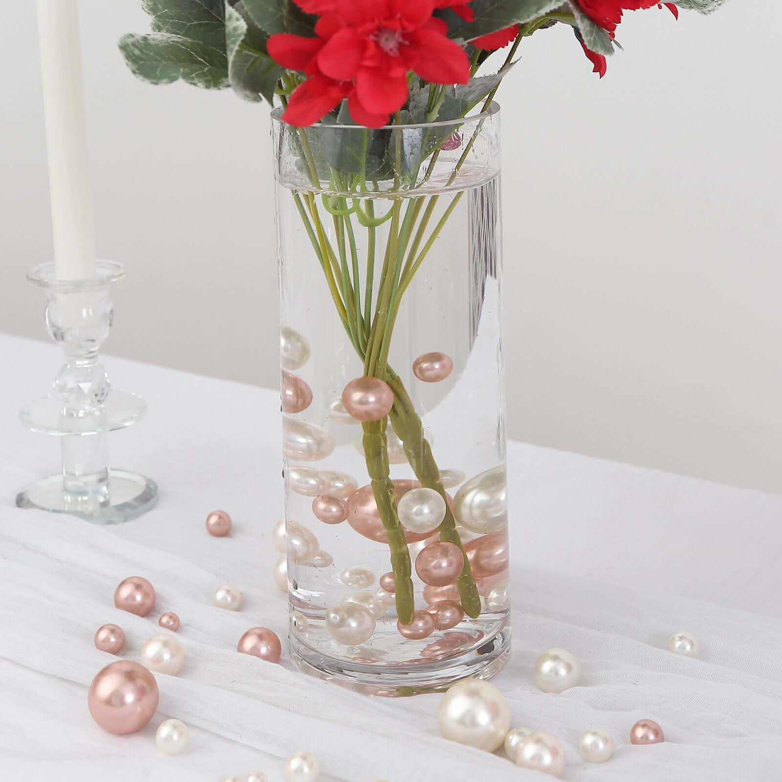 200Pcs Assorted Pearl Beads Vase Fillers in Rose Gold and Off White, Lustrous DIY Craft Bead Set - Image 2
