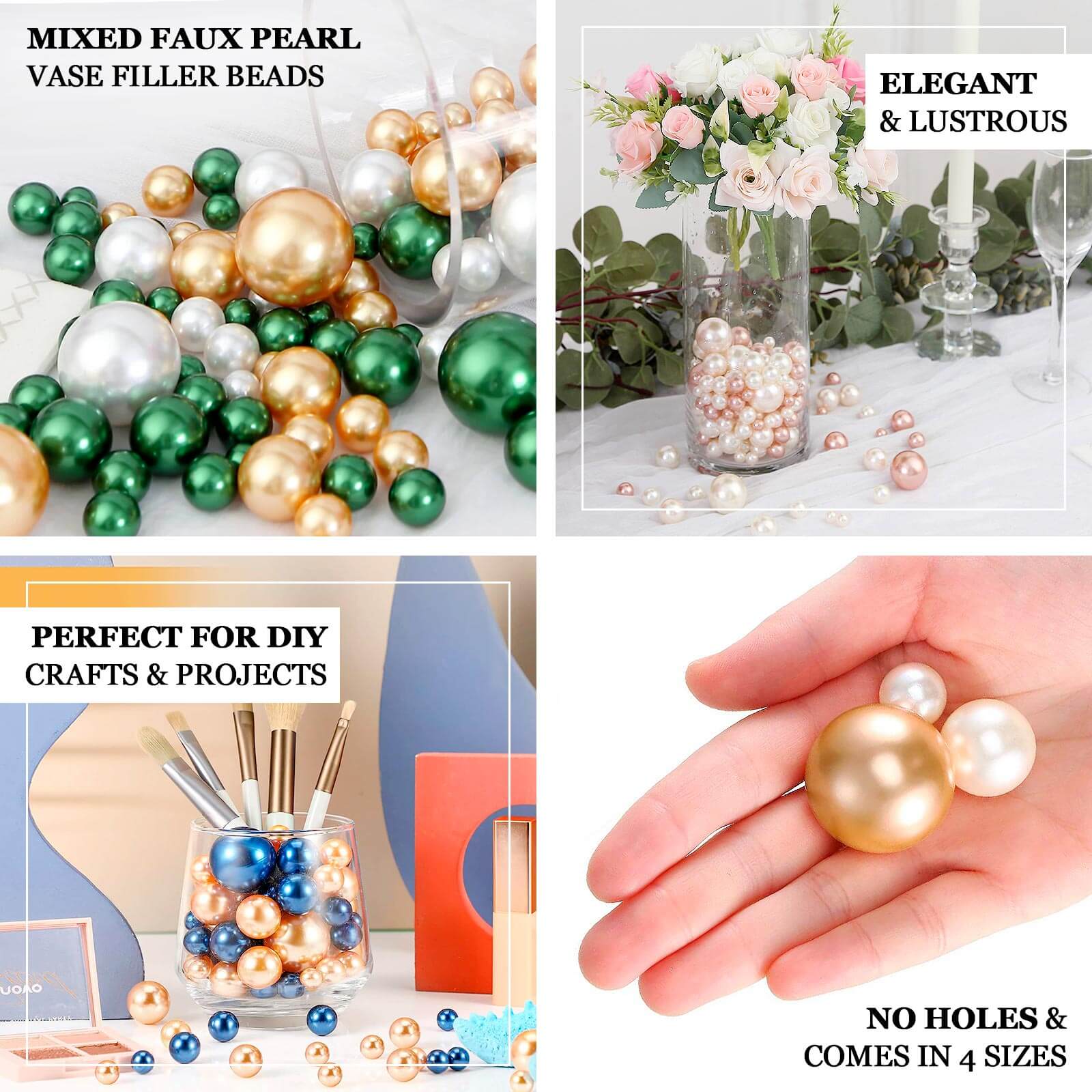 200Pcs Assorted Pearl Beads Vase Fillers in Rose Gold and Off White, Lustrous DIY Craft Bead Set - Image 4