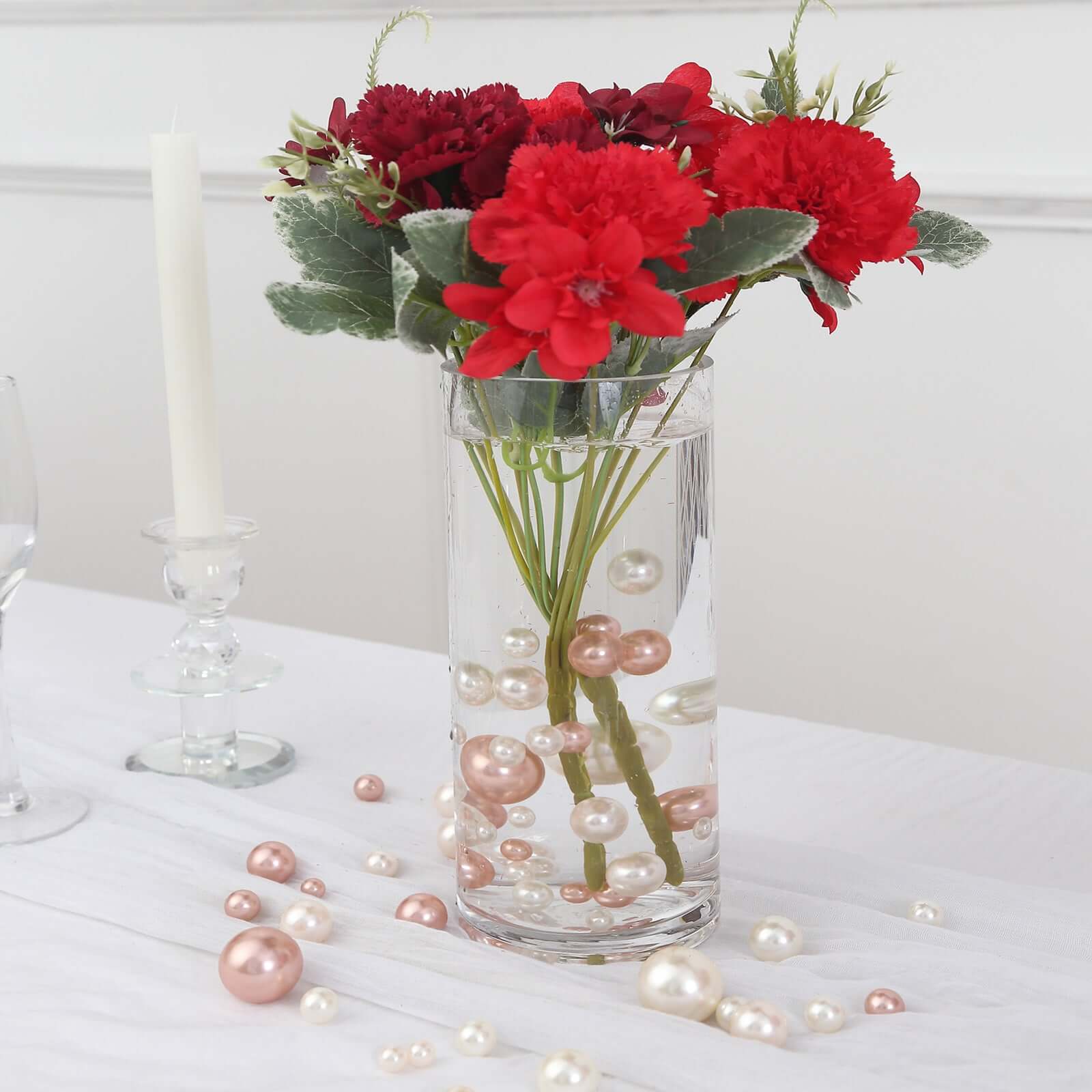 200Pcs Assorted Pearl Beads Vase Fillers in Rose Gold and Off White, Lustrous DIY Craft Bead Set - Image 6