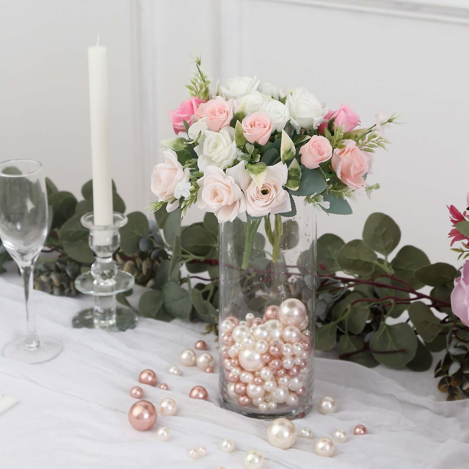 200Pcs Assorted Pearl Beads Vase Fillers in Rose Gold and Off White, Lustrous DIY Craft Bead Set - Image 7
