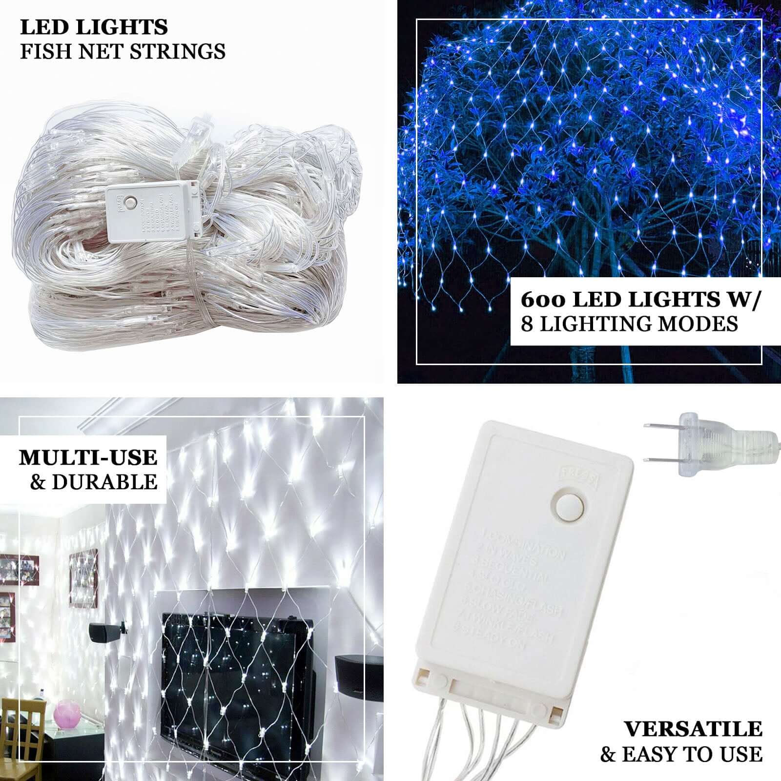 Clear 600 LED Fish Net Lights, Fairy String Lights With 8 Modes 20ftx10ft - Image 4