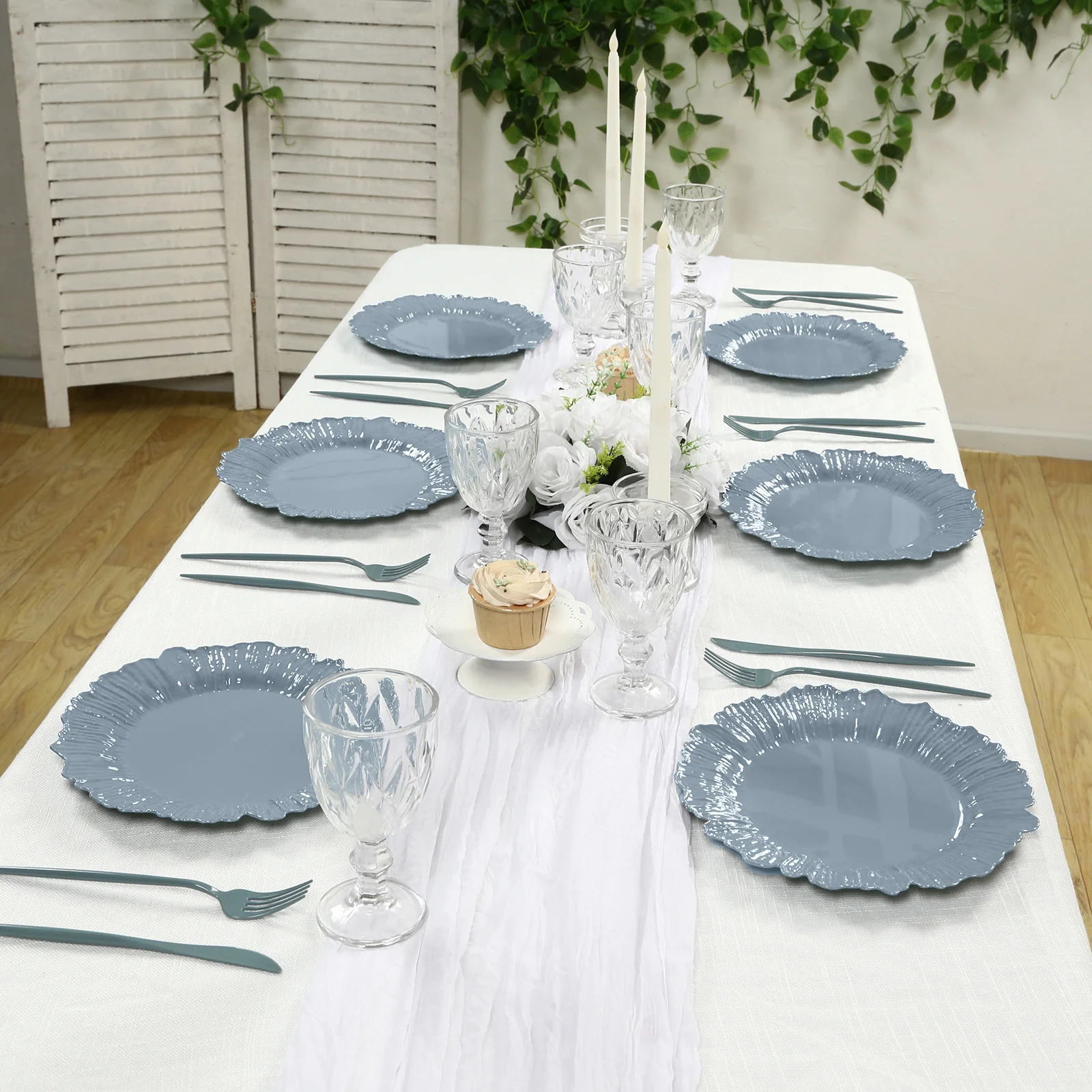 20-Pack Dusty Blue Reef Design Plastic Plates – 10" Dinner Party Plates – Elegant Disposable Tableware - Image 8