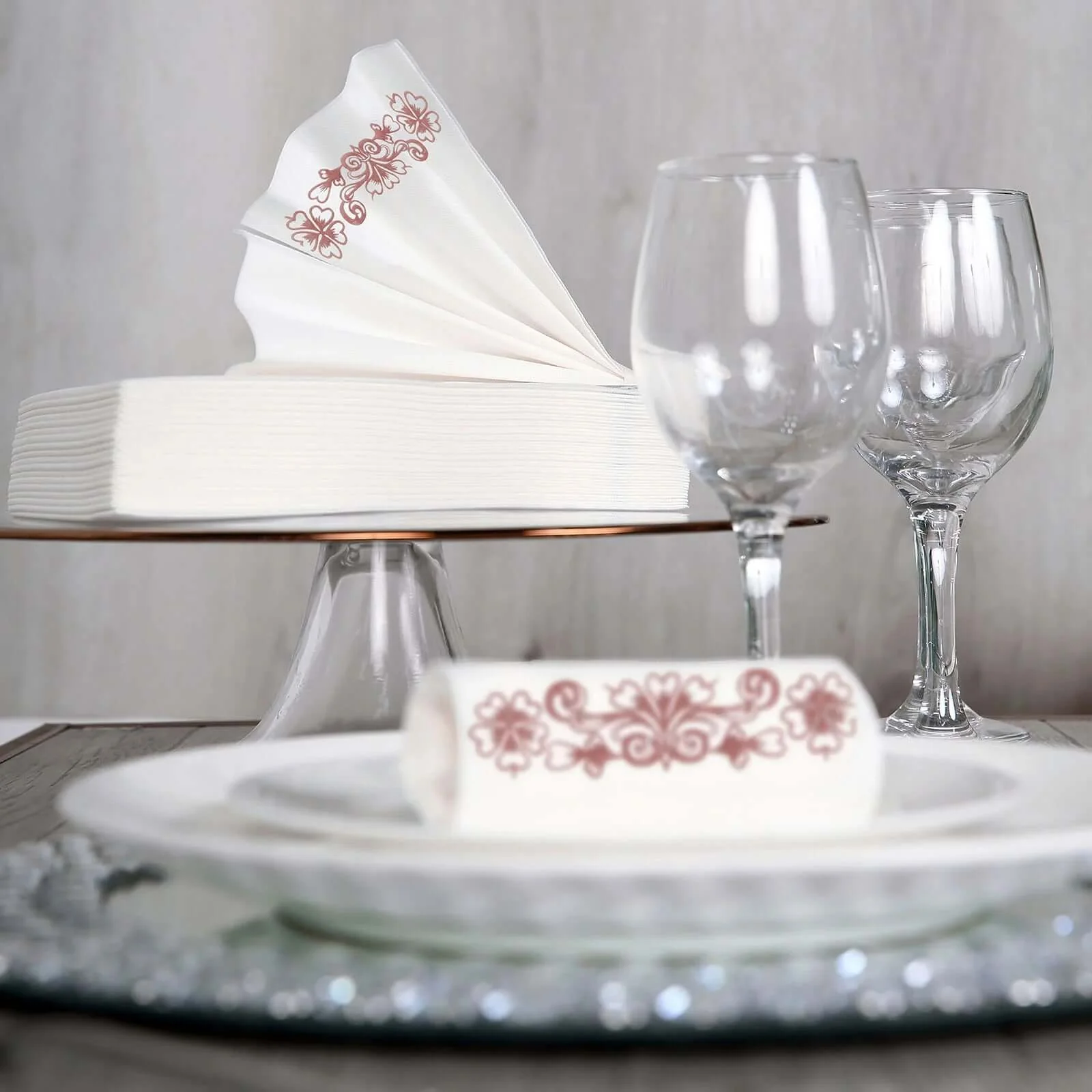 20 Pack White Linen-Feel Paper Napkins with Rose Gold Floral Print, Premium Cloth-Like Airlaid Dinner Napkins, Disposable Soft and Absorbent Guest Towels - Image 4