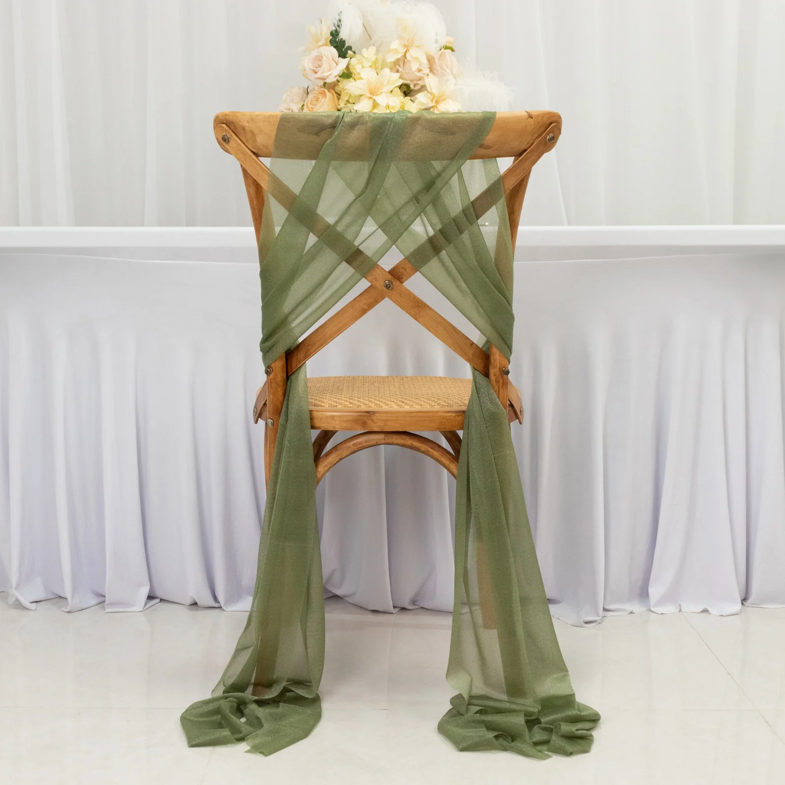 20-Pack Sheer Chair Sash in Dusty Sage Green, 9ft Long Shimmer Sheer Drape Chair Decor Set, Wrinkle-Free