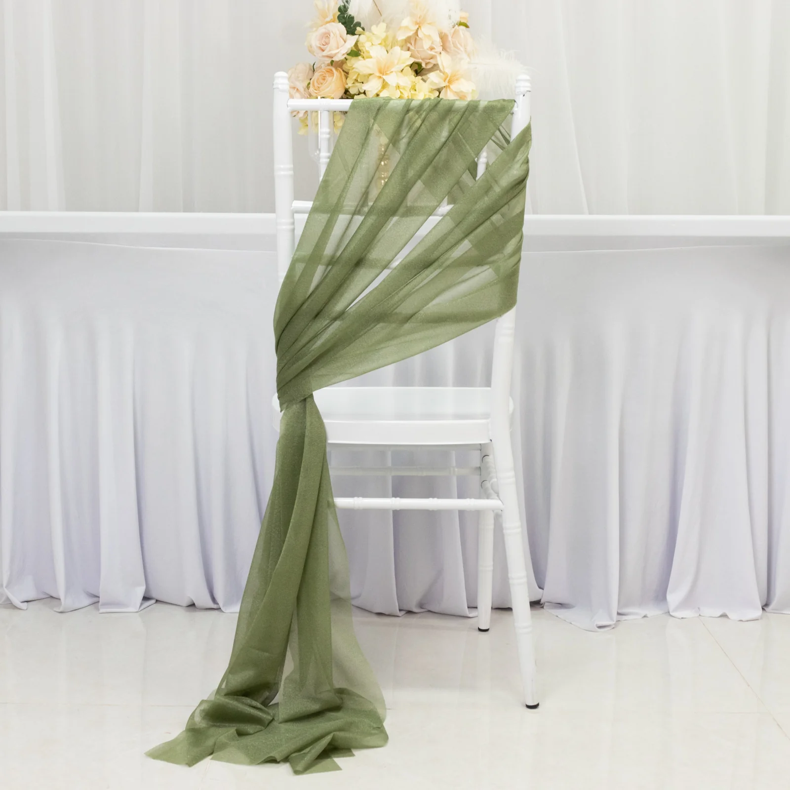 20-Pack Sheer Chair Sash in Dusty Sage Green, 9ft Long Shimmer Sheer Drape Chair Decor Set, Wrinkle-Free - Image 5