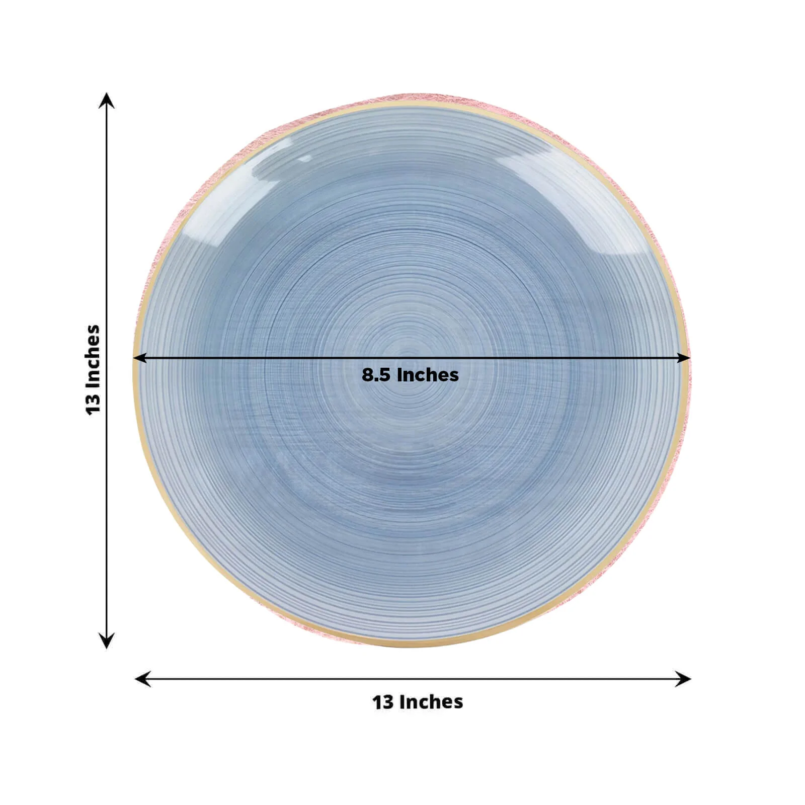 20 Pack Economy Plastic Charger Plates 13" – Transparent Dusty Blue Swirl Design with Gold Rim, Stylish Table Chargers - Image 3