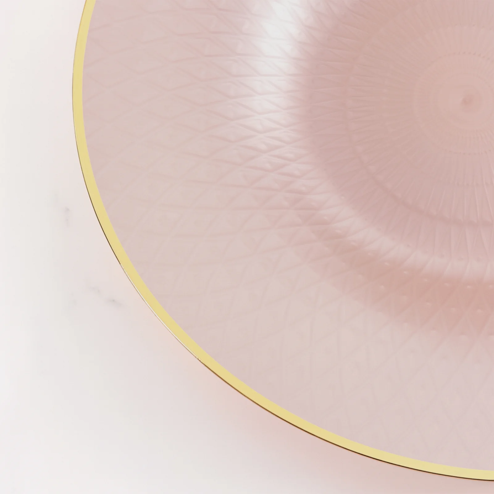 20-Pack Round Plastic Dinner Plates – Pearl Blush 10" Radial Diamond-Cut Pattern Gold Rim Party Plates, Durable Disposable Tableware - Image 6