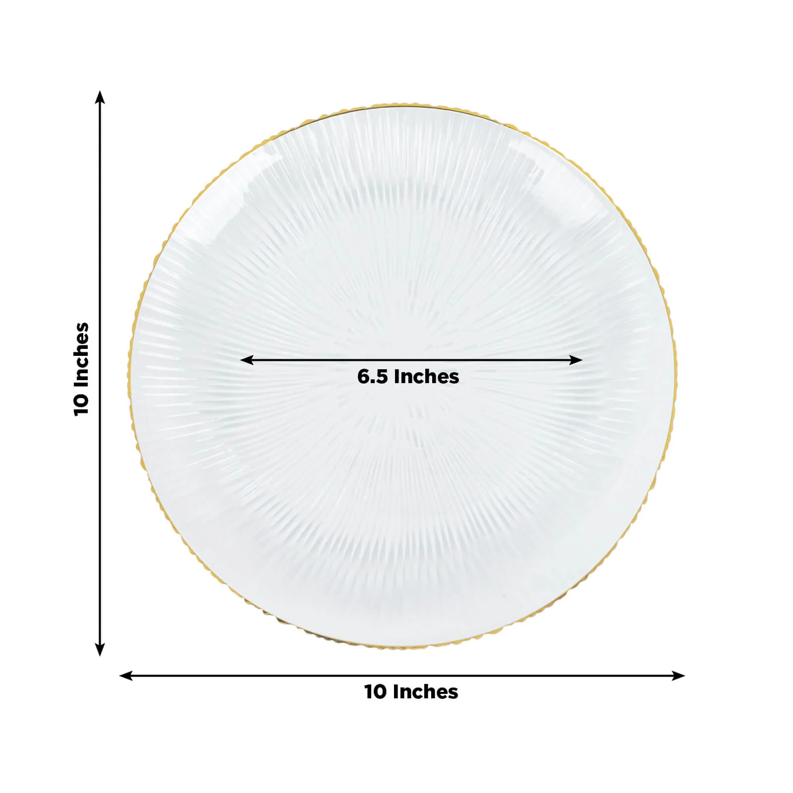 20 Pack Clear Plastic Dinner Plates with Gold Rim – 10" Ribbed Sunburst Pattern – Round Disposable Party Plates - Image 3