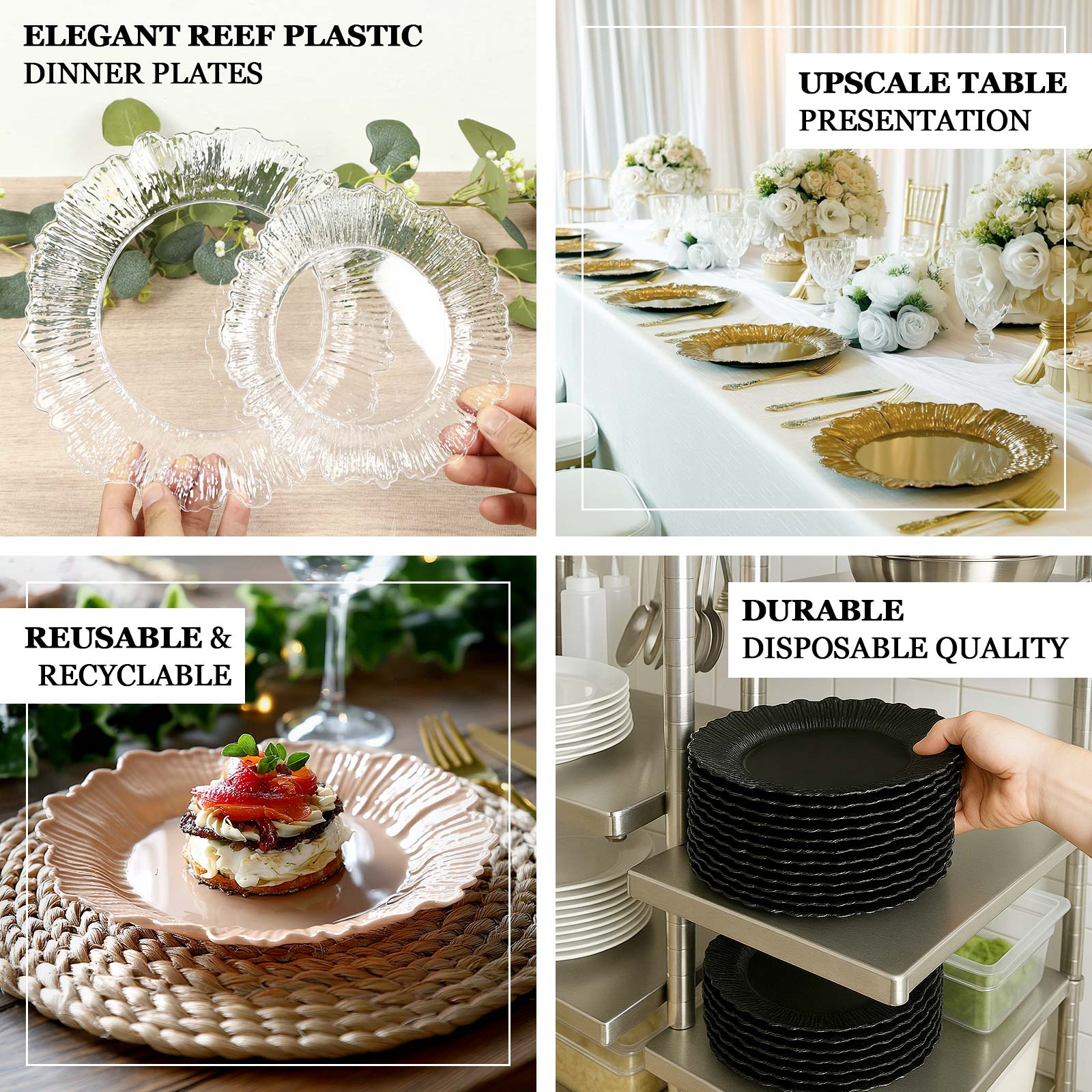 20 Pack Pearl White Reef Design Plastic Plates, 10" Dinner Plates – Elegant Disposable Tableware - Image 4