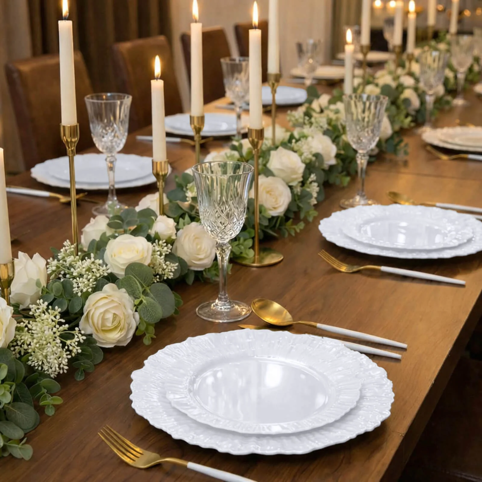 20 Pack Pearl White Reef Design Plastic Plates, 10" Dinner Plates – Elegant Disposable Tableware - Image 7
