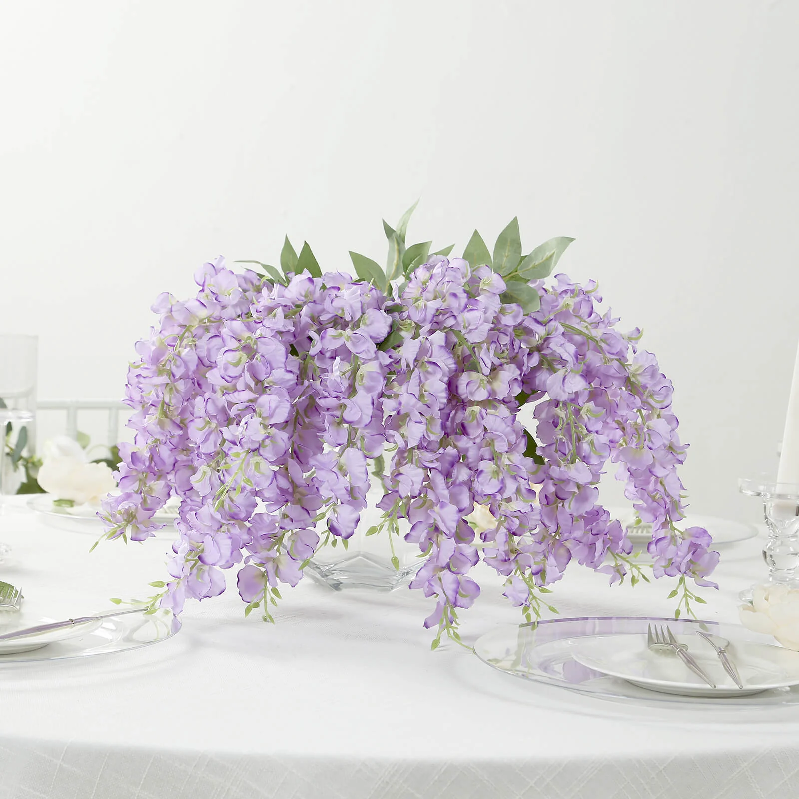 6 Pack Purple Artificial Wisteria Vines Hanging Plants, Long Silk Flowers Bushes - 4 Full Strands in 1 Bush - 21"