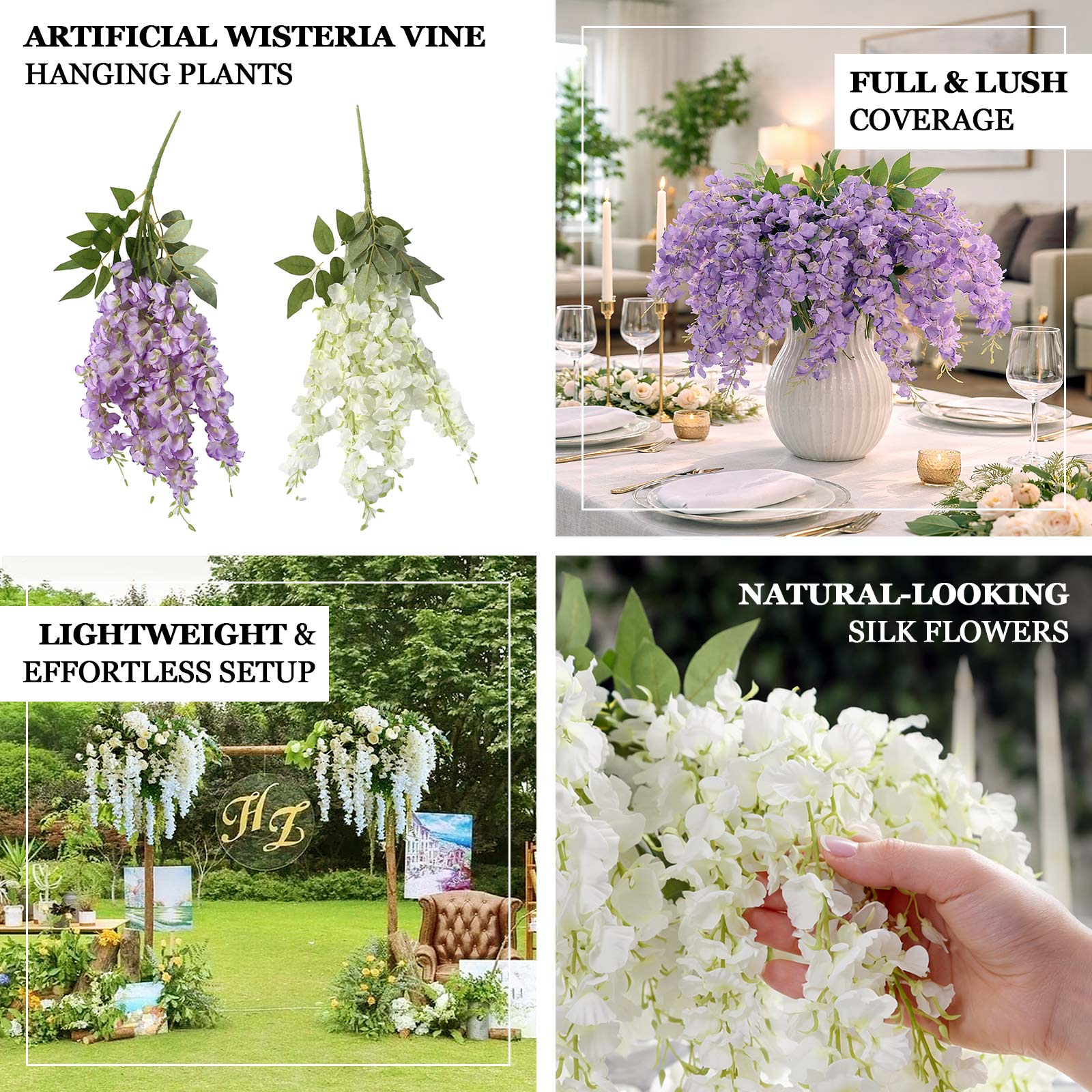 6 Pack Purple Artificial Wisteria Vines Hanging Plants, Long Silk Flowers Bushes - 4 Full Strands in 1 Bush - 21" - Image 3