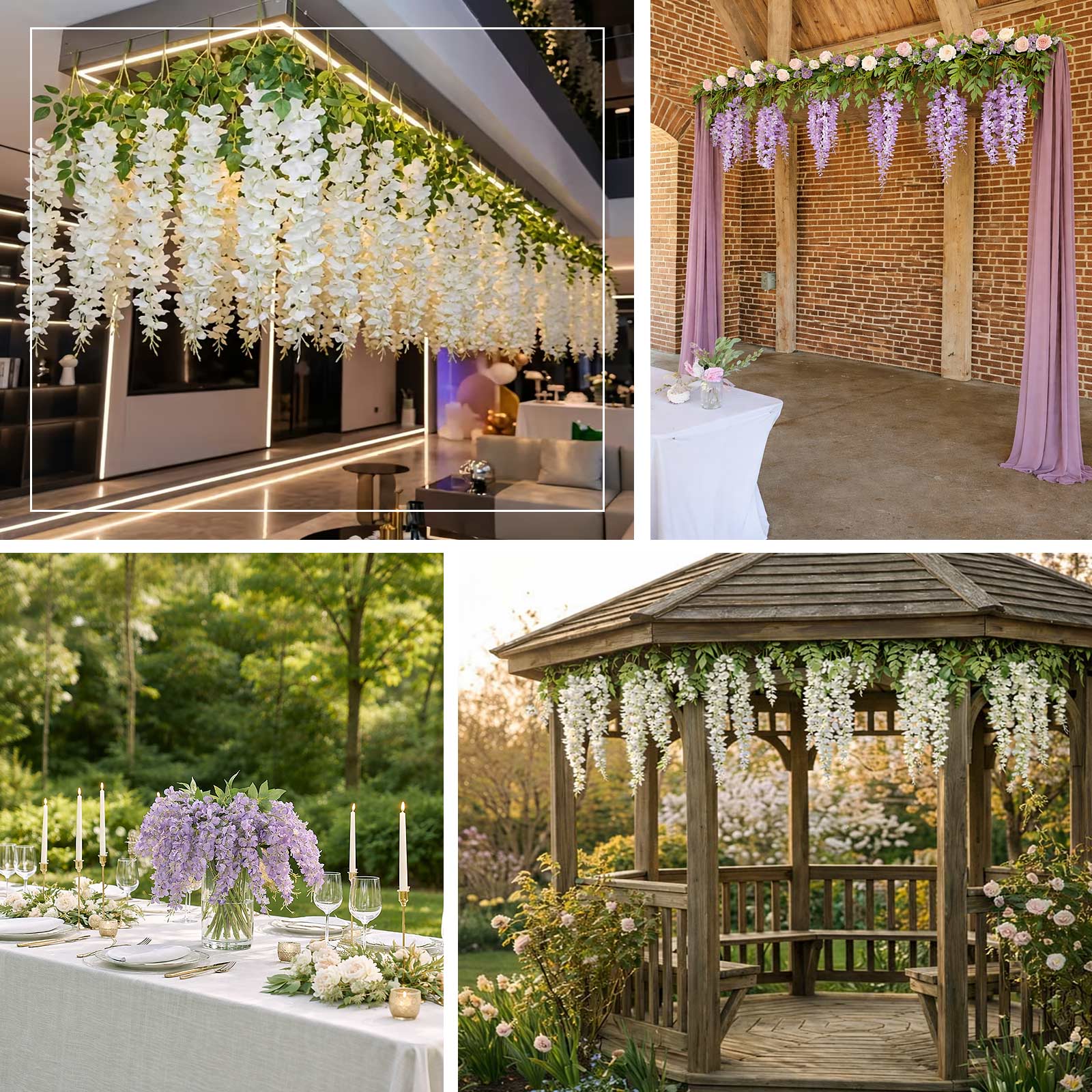6 Pack Purple Artificial Wisteria Vines Hanging Plants, Long Silk Flowers Bushes - 4 Full Strands in 1 Bush - 21" - Image 4