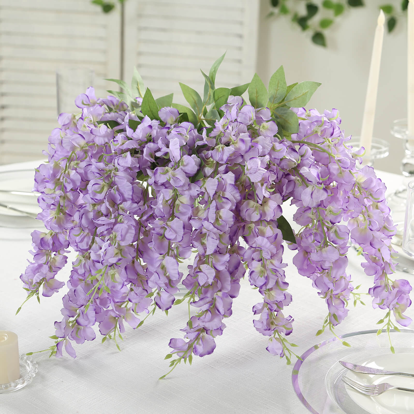 6 Pack Purple Artificial Wisteria Vines Hanging Plants, Long Silk Flowers Bushes - 4 Full Strands in 1 Bush - 21" - Image 5