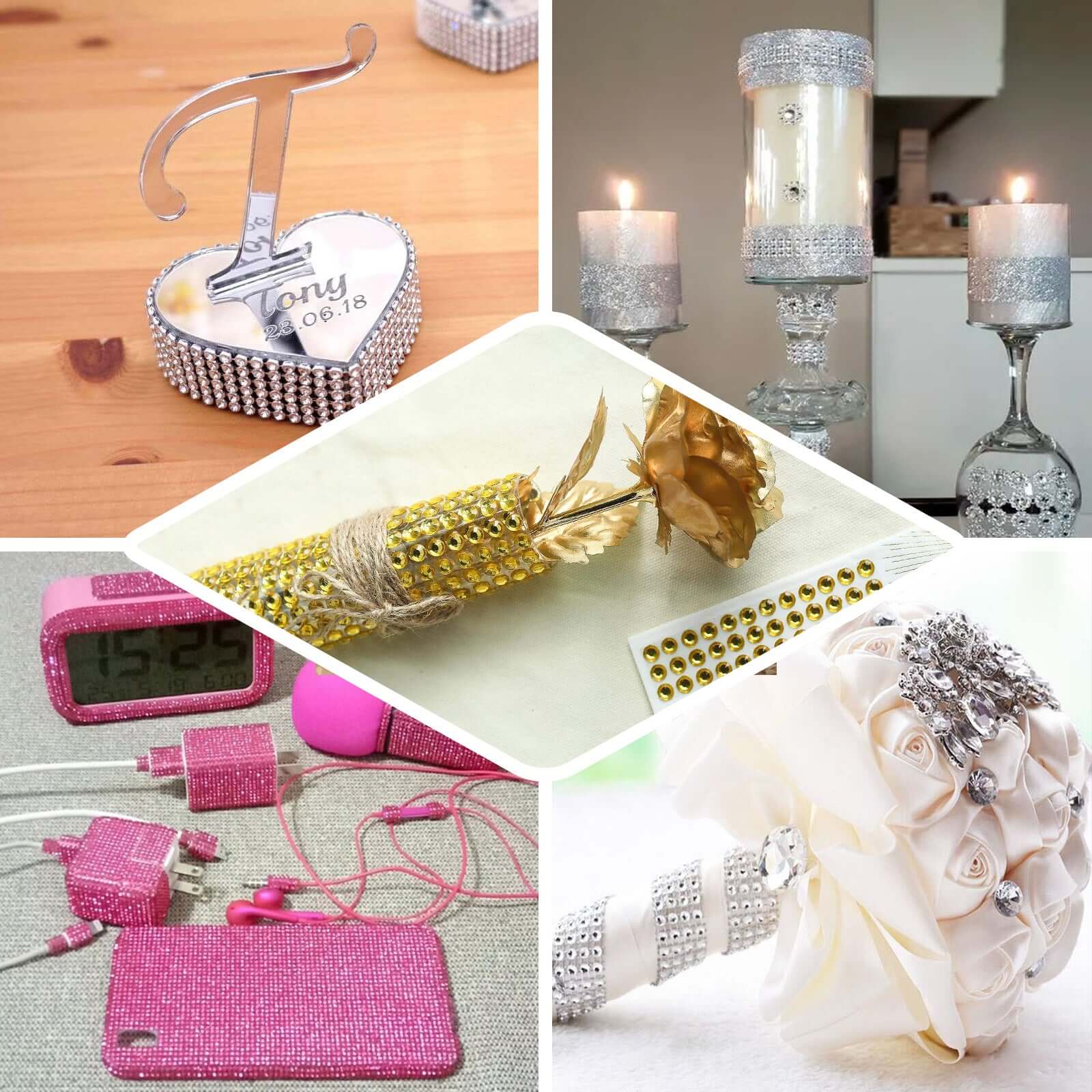 Blush Self Adhesive Rhinestone Diamond Sticker Wrap Sheets, DIY Craft Gem Stickers 21"x11" - Image 4