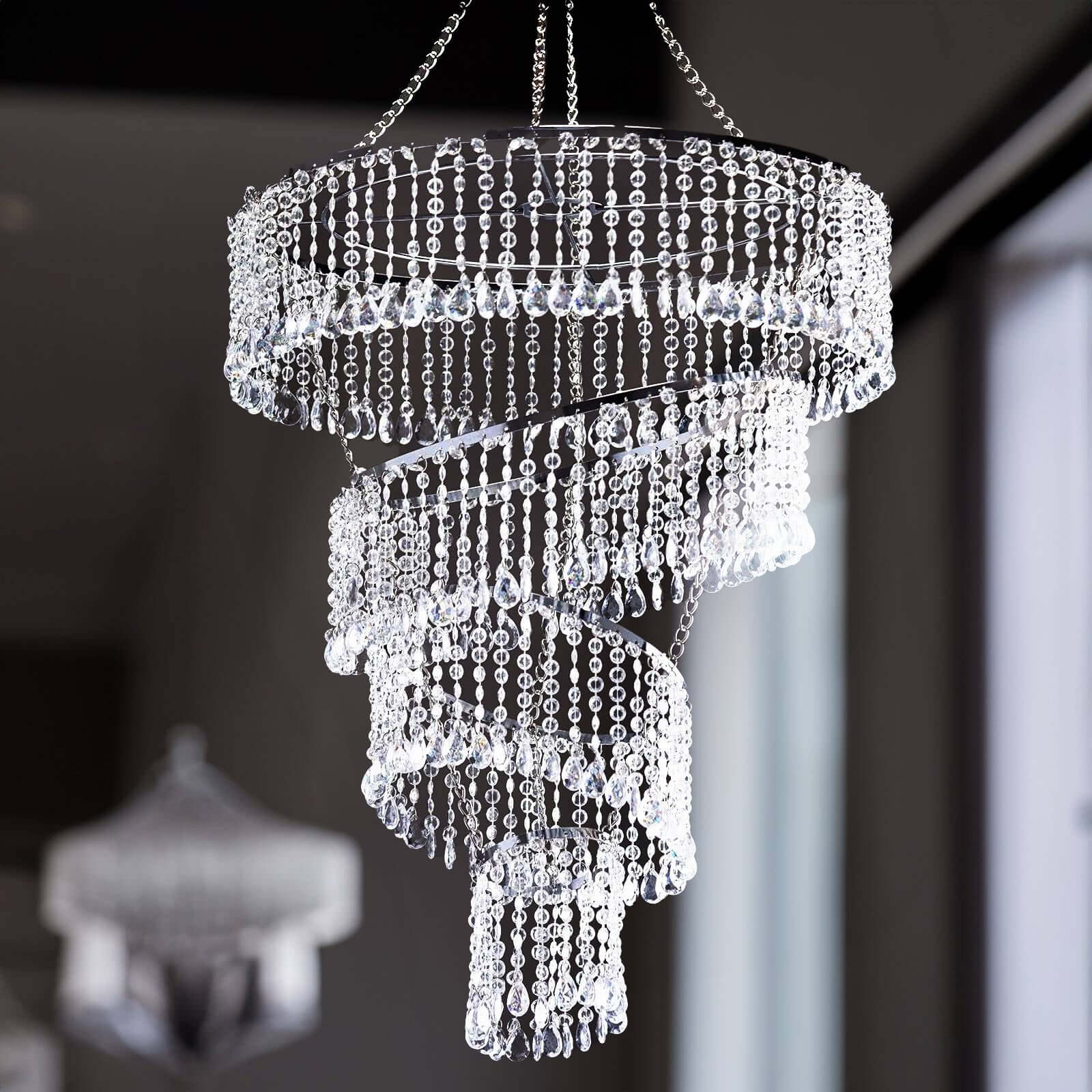 4-Tier Acrylic Diamond Crystal Chandelier Hanging Pendant Lighting Chandelier 24" - Image 6