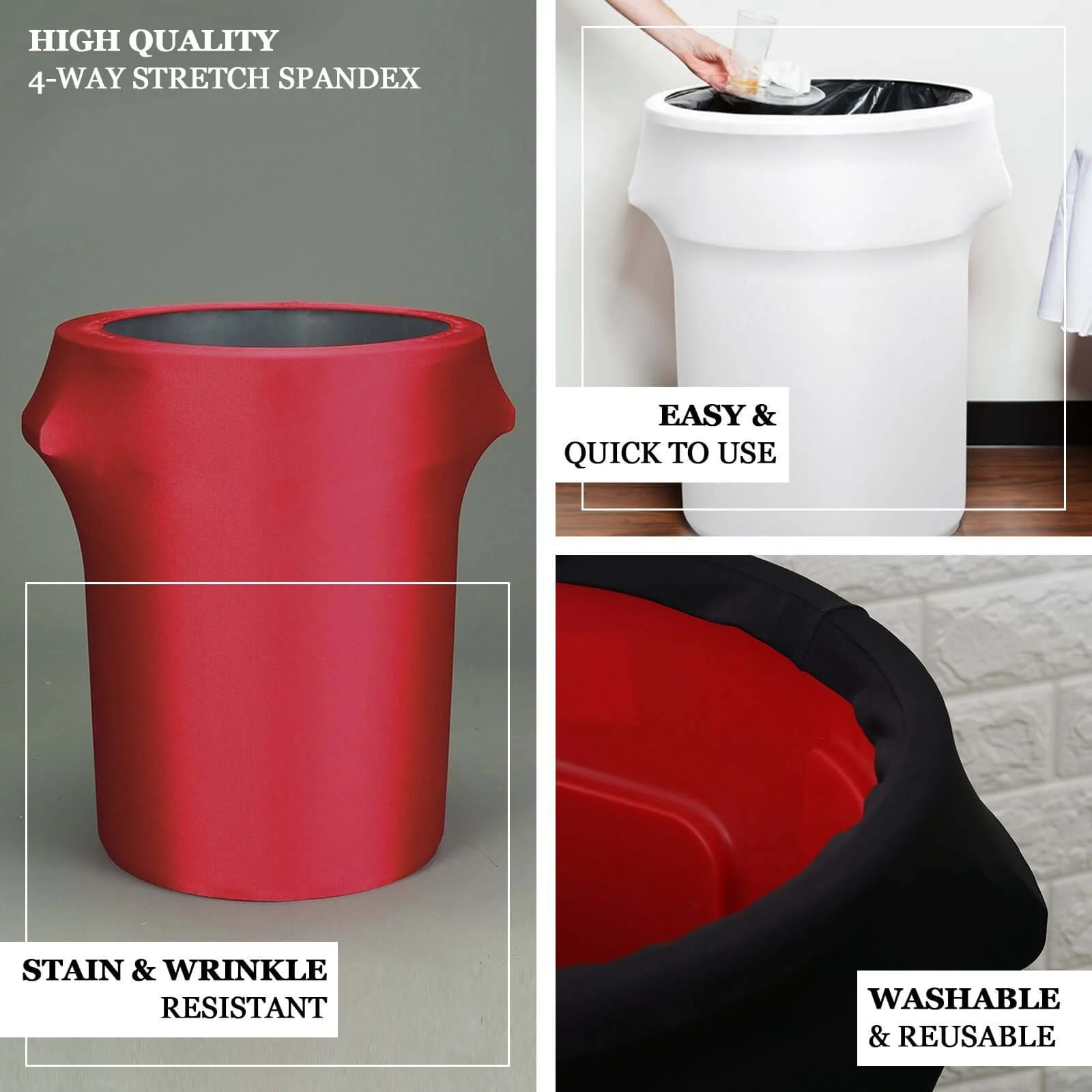 Black Stretch Spandex Round Trash Bin Container Cover 24-40 Gallons - Image 3