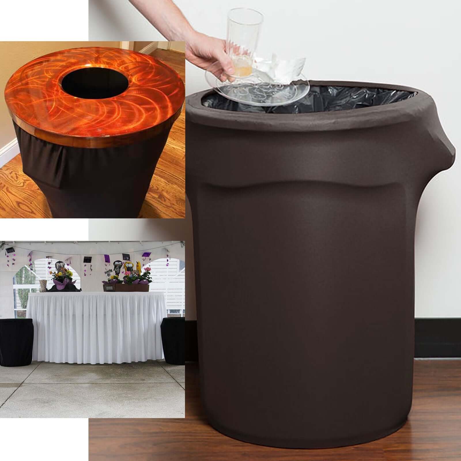 Black Stretch Spandex Round Trash Bin Container Cover 24-40 Gallons - Image 4
