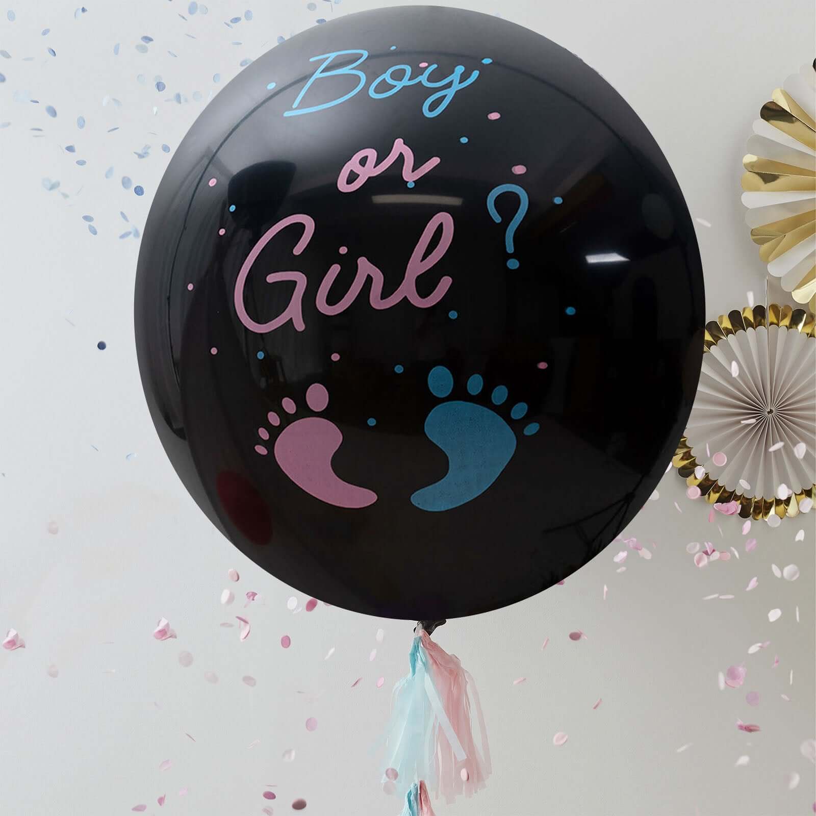Gender Reveal Pink Confetti Filled Boy Or Girl Print Latex Balloon 24" - Image 7