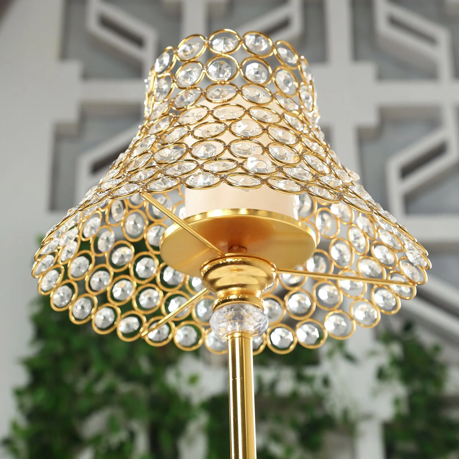 24" Tall Gold Centerpiece Stand with Crystal Beaded Lamp-Style Shade – Wedding & Event Candle Holder - Image 4
