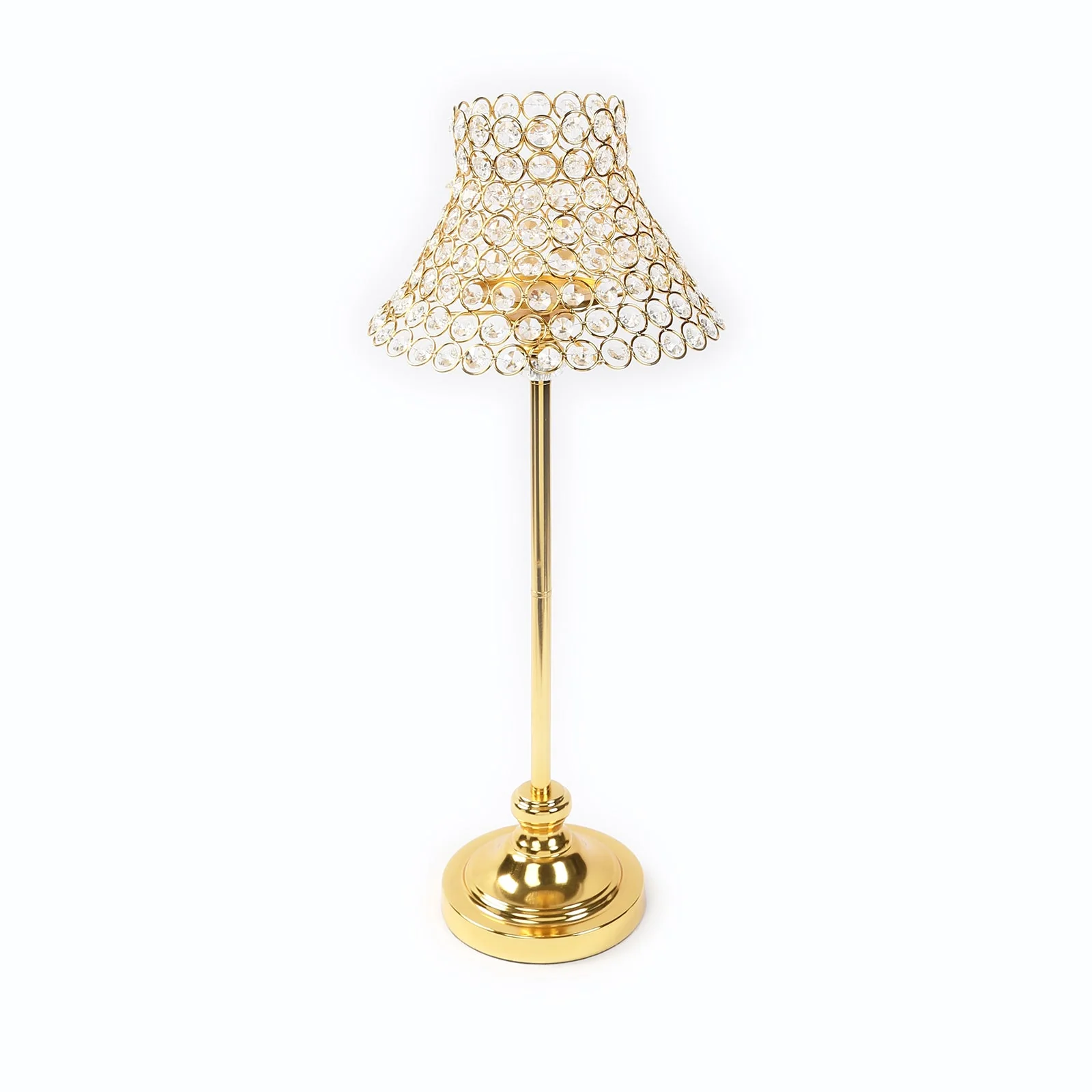 24" Tall Gold Centerpiece Stand with Crystal Beaded Lamp-Style Shade – Wedding & Event Candle Holder - Image 5