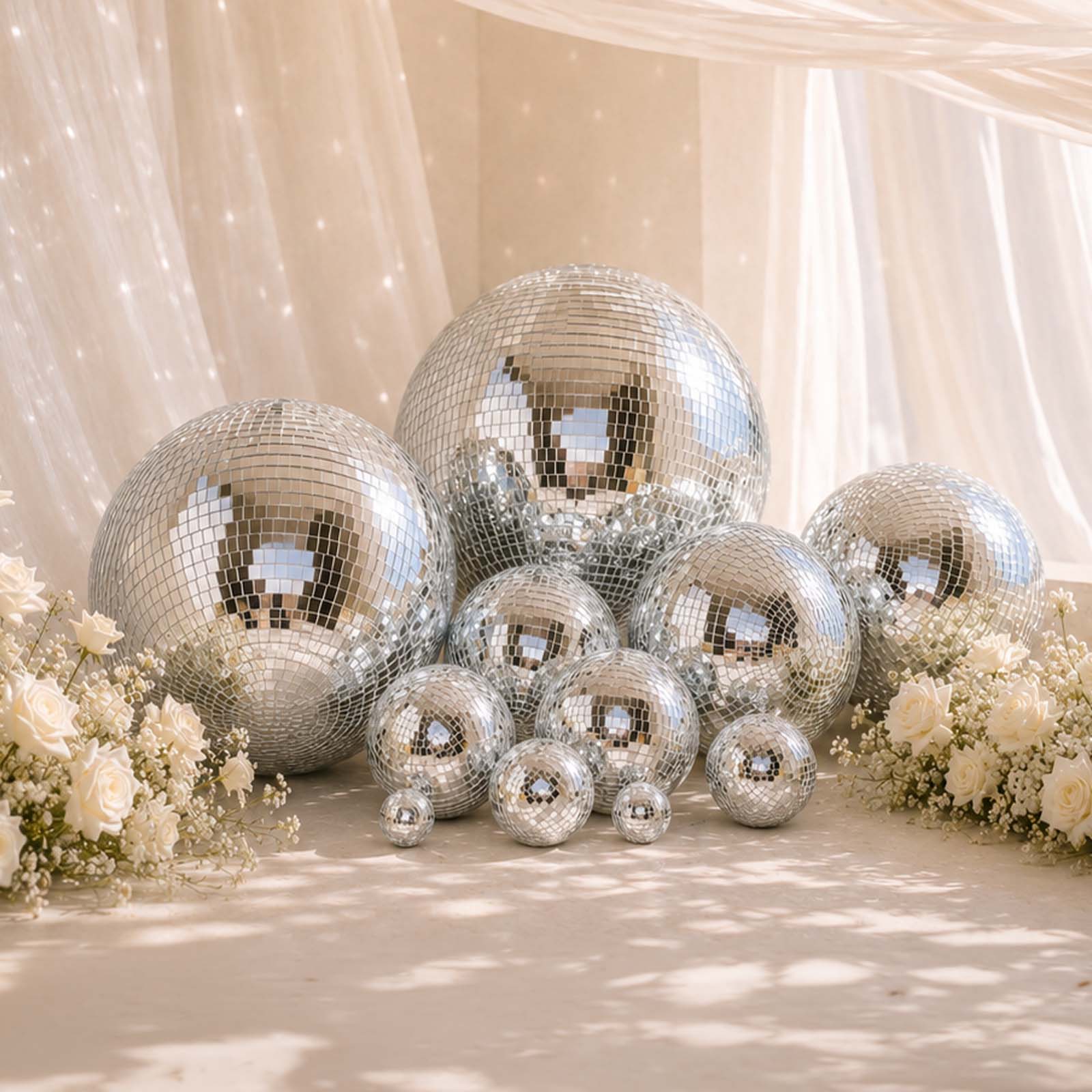 Large Silver Foam Disco Mirror Ball With Hanging Swivel Ring, Holiday Party Decor 24" - Image 6