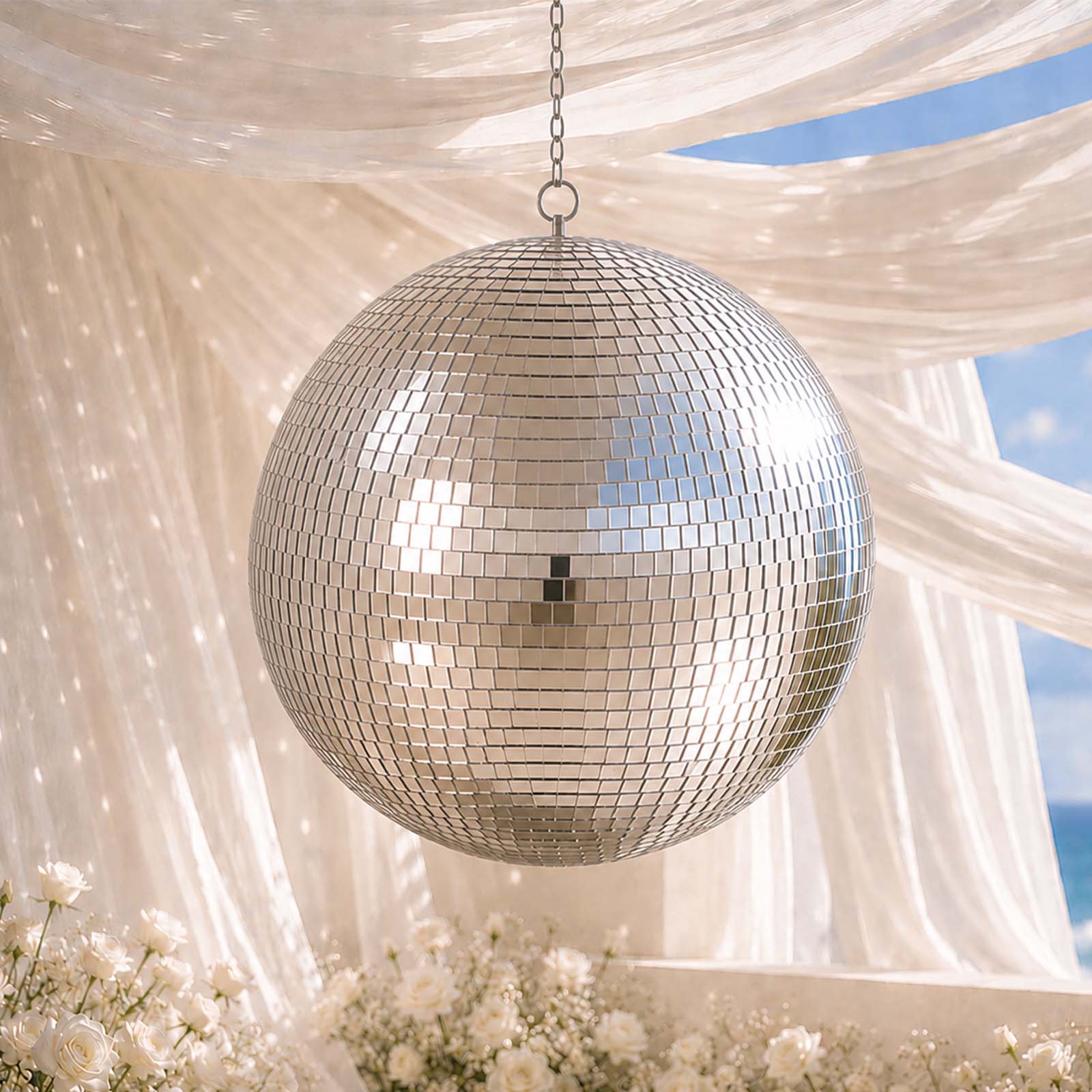 Large Silver Foam Disco Mirror Ball With Hanging Swivel Ring, Holiday Party Decor 24" - Image 8