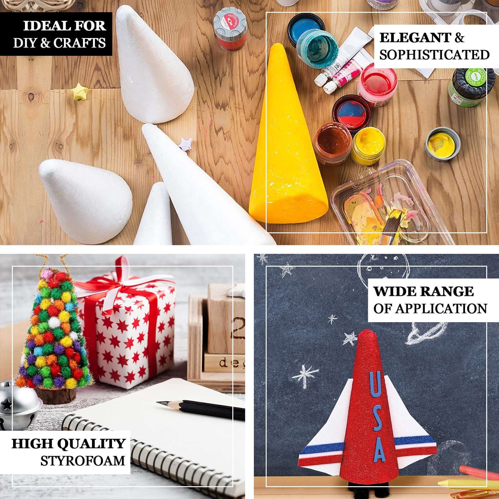 24 Pack White Styrofoam Cone, Foam Cone For DIY Crafts 6" - Image 4