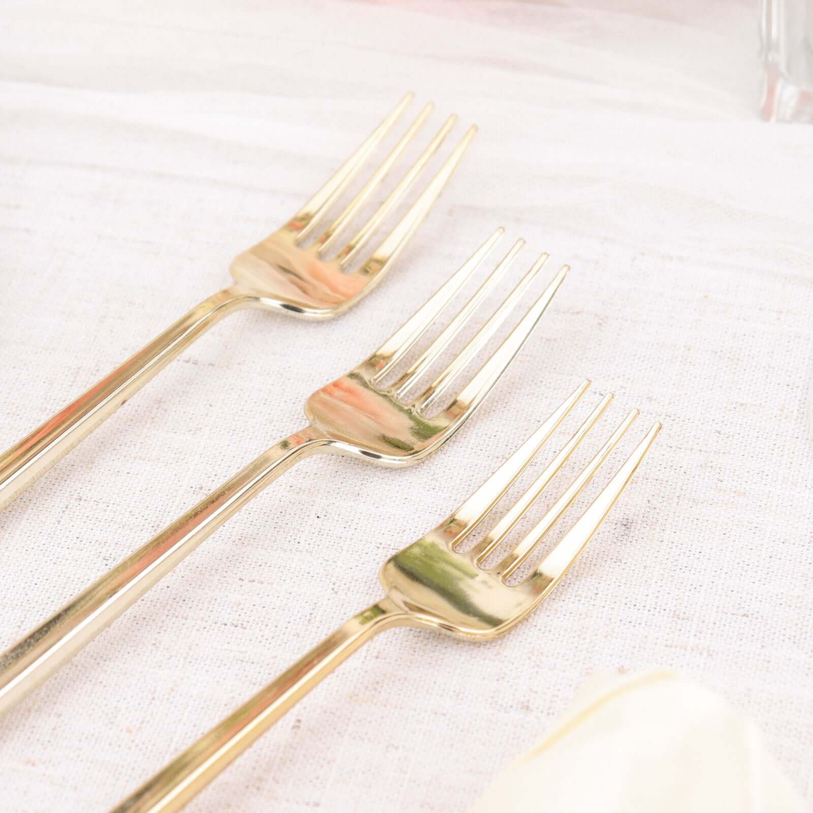 24 Pack Glossy Gold Heavy Duty Plastic Silverware Forks Cutlery, Premium Disposable Sleek Flatware 8" - Image 2