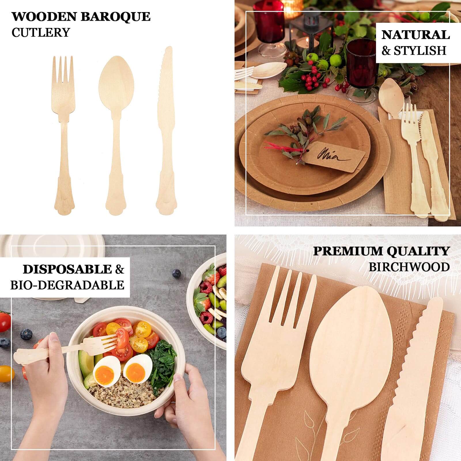 24-Pack Birchwood Forks 7.5" Natural Vintage Baroque Design - Eco-Friendly Disposable Wooden Cutlery for BBQs, Picnics & Rustic-Themed Events - Image 4