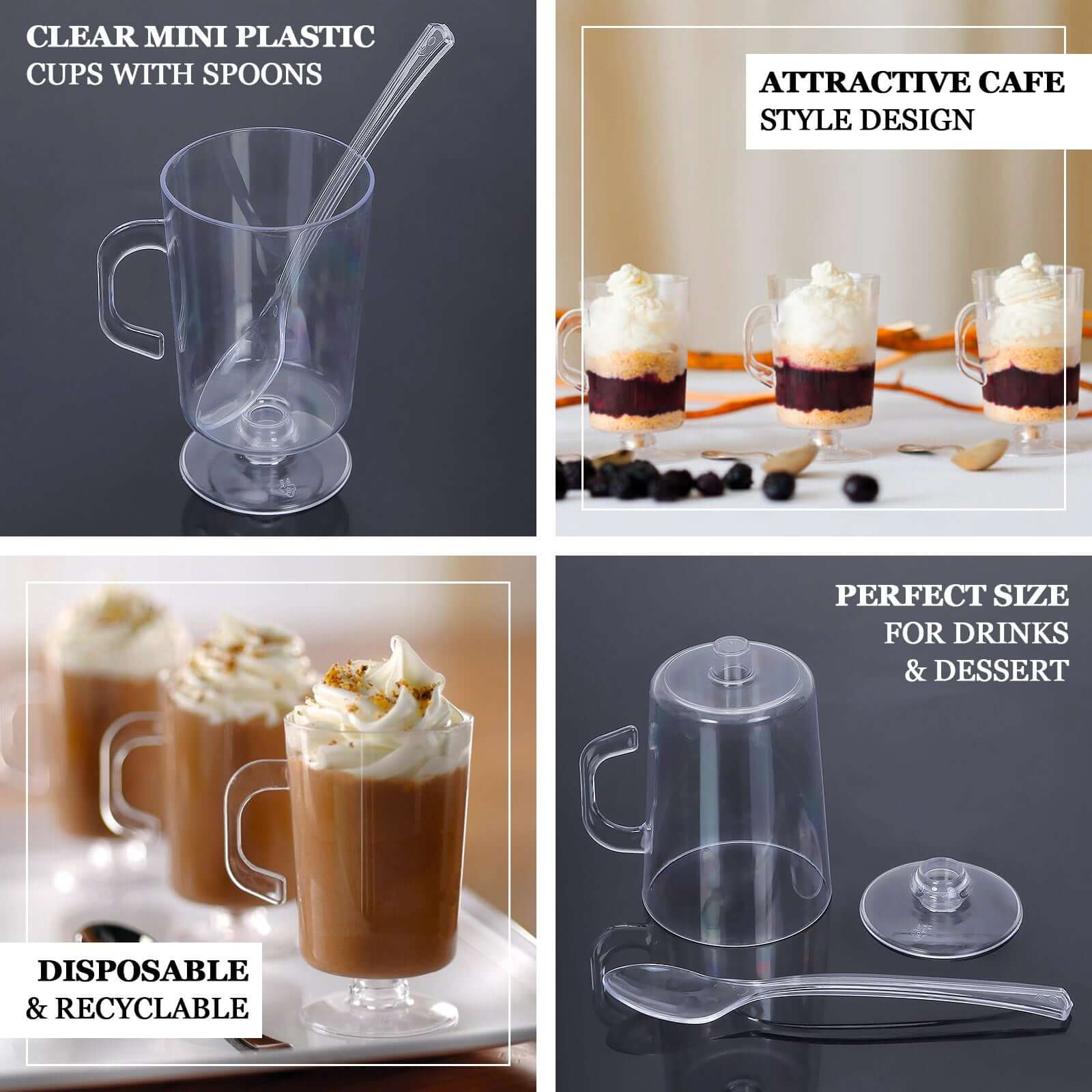 24-Pack Clear Plastic Mini Coffee Tea Espresso Cups 2oz, Tasting Spoon Set Included - Disposable Dessert Parfait Cups - Image 4