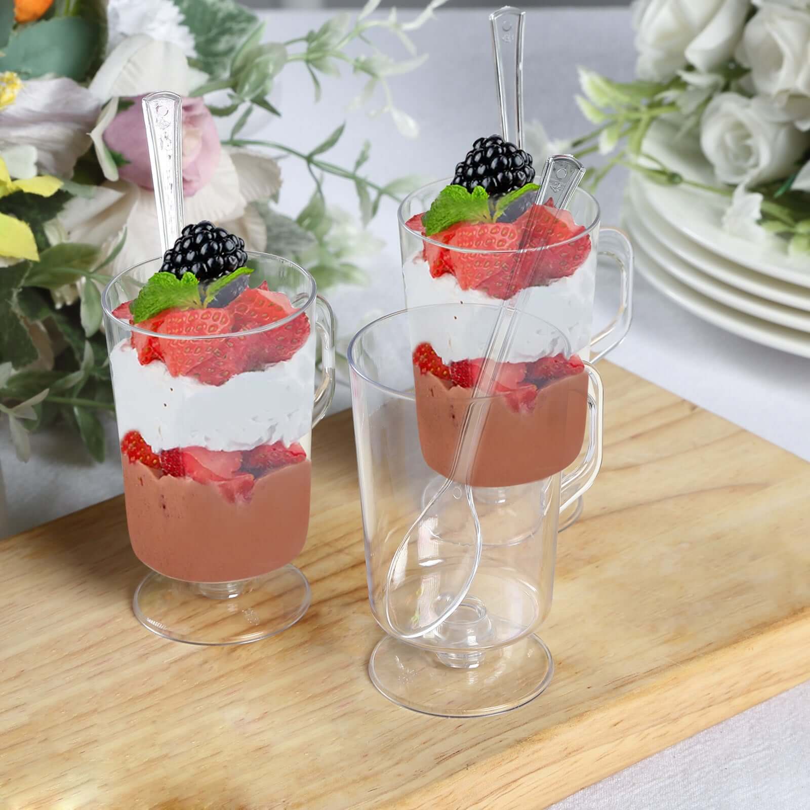 24-Pack Clear Plastic Mini Coffee Tea Espresso Cups 2oz, Tasting Spoon Set Included - Disposable Dessert Parfait Cups - Image 5