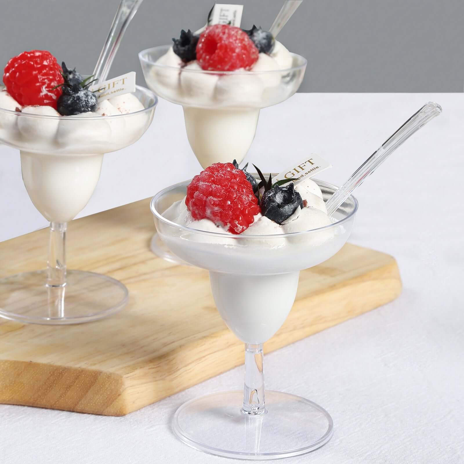 24-Pack Crystal Clear Mini Plastic Margarita Glasses 2oz, Spoons Included - Disposable Dessert Appetizer Cups - Image 2