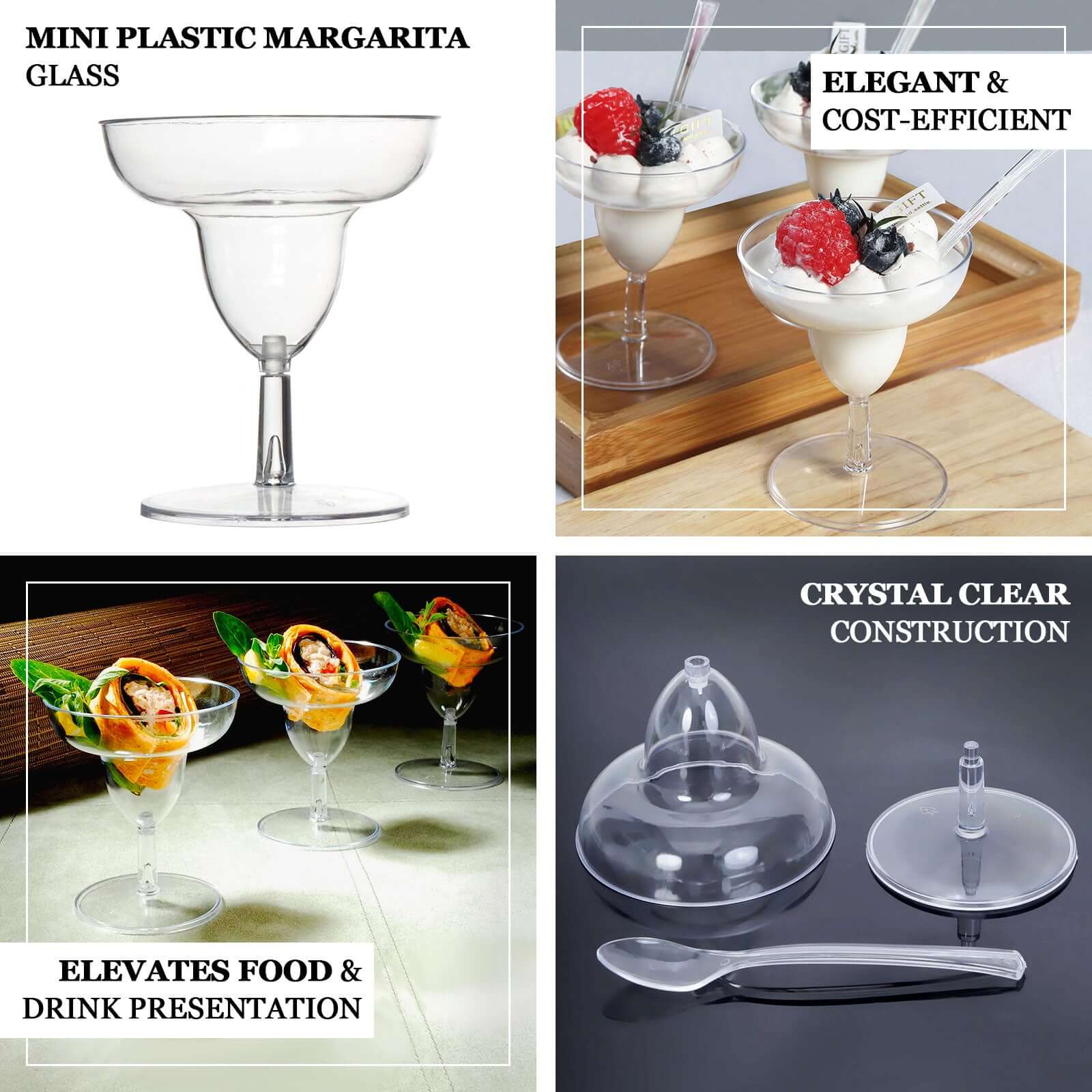 24-Pack Crystal Clear Mini Plastic Margarita Glasses 2oz, Spoons Included - Disposable Dessert Appetizer Cups - Image 4