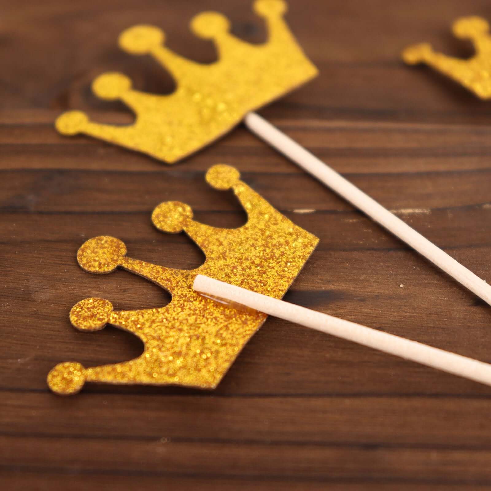 24-Pack Cupcake Topper Picks 5" Royal Crown Design Glitter Gold - Party Cake Toppers - Image 12
