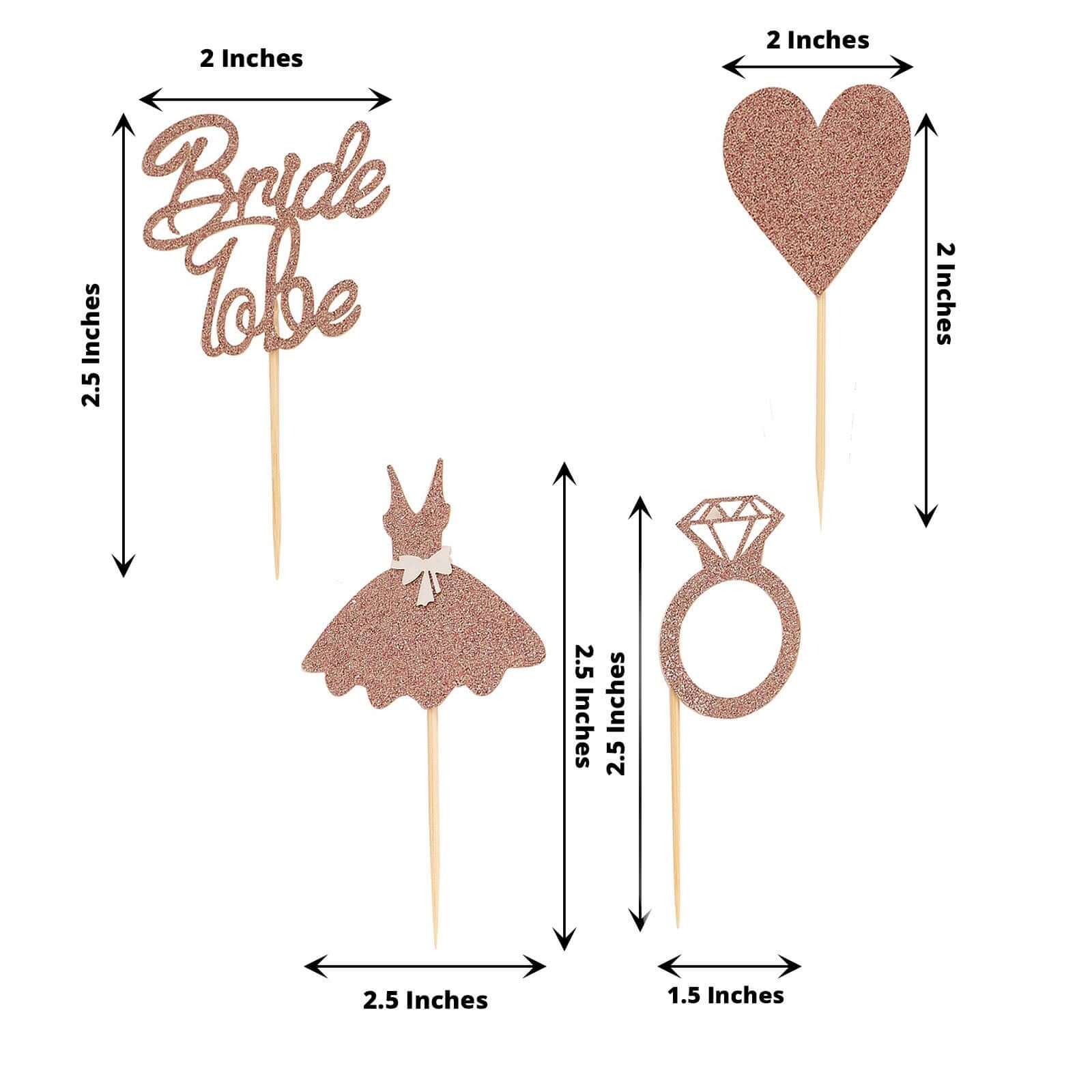 24-Pack Cupcake Topper Picks Rose Gold Glitter Bridal Shower Design - Wedding Cake Decoration Supplies Assorted Styles - Image 3