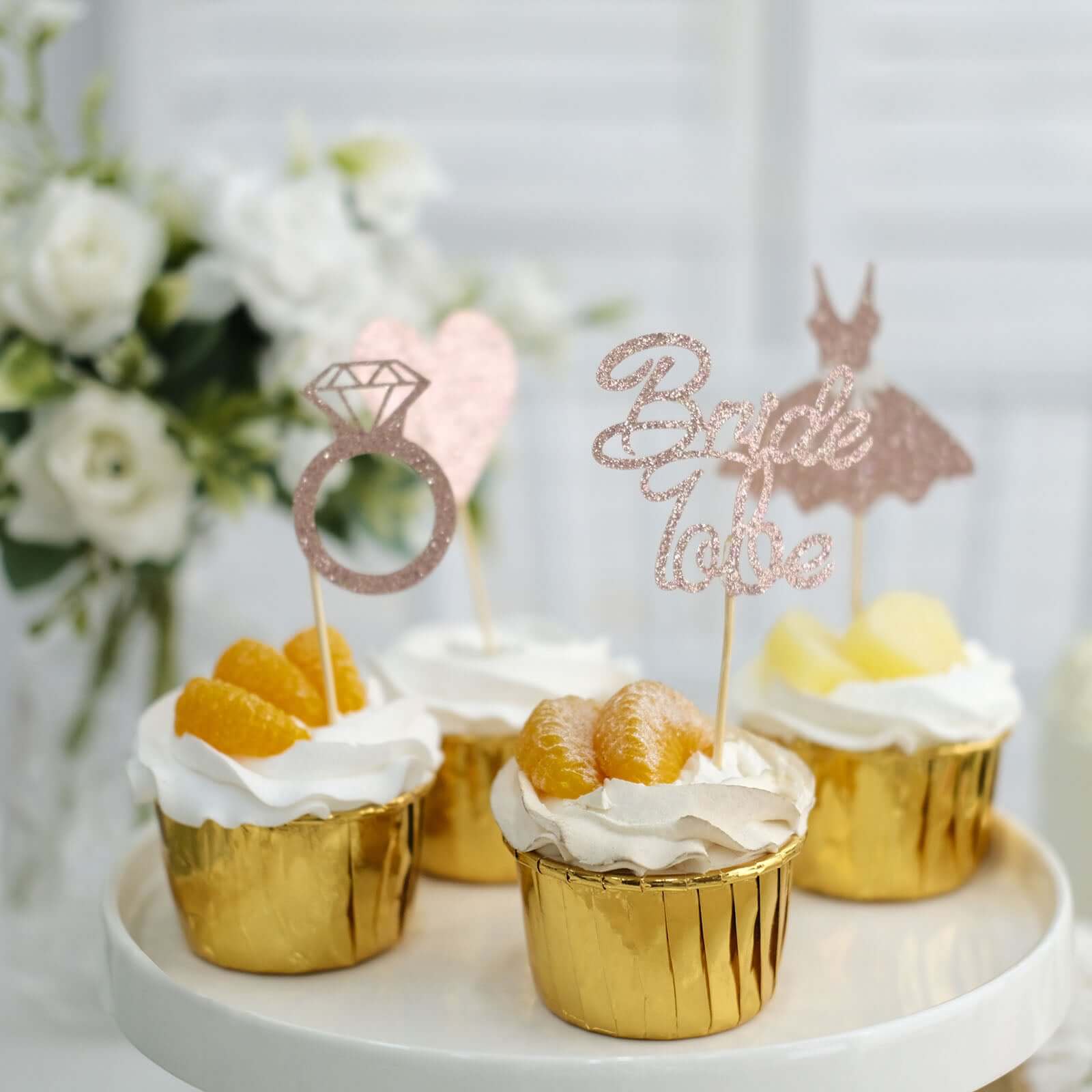 24-Pack Cupcake Topper Picks Rose Gold Glitter Bridal Shower Design - Wedding Cake Decoration Supplies Assorted Styles - Image 5