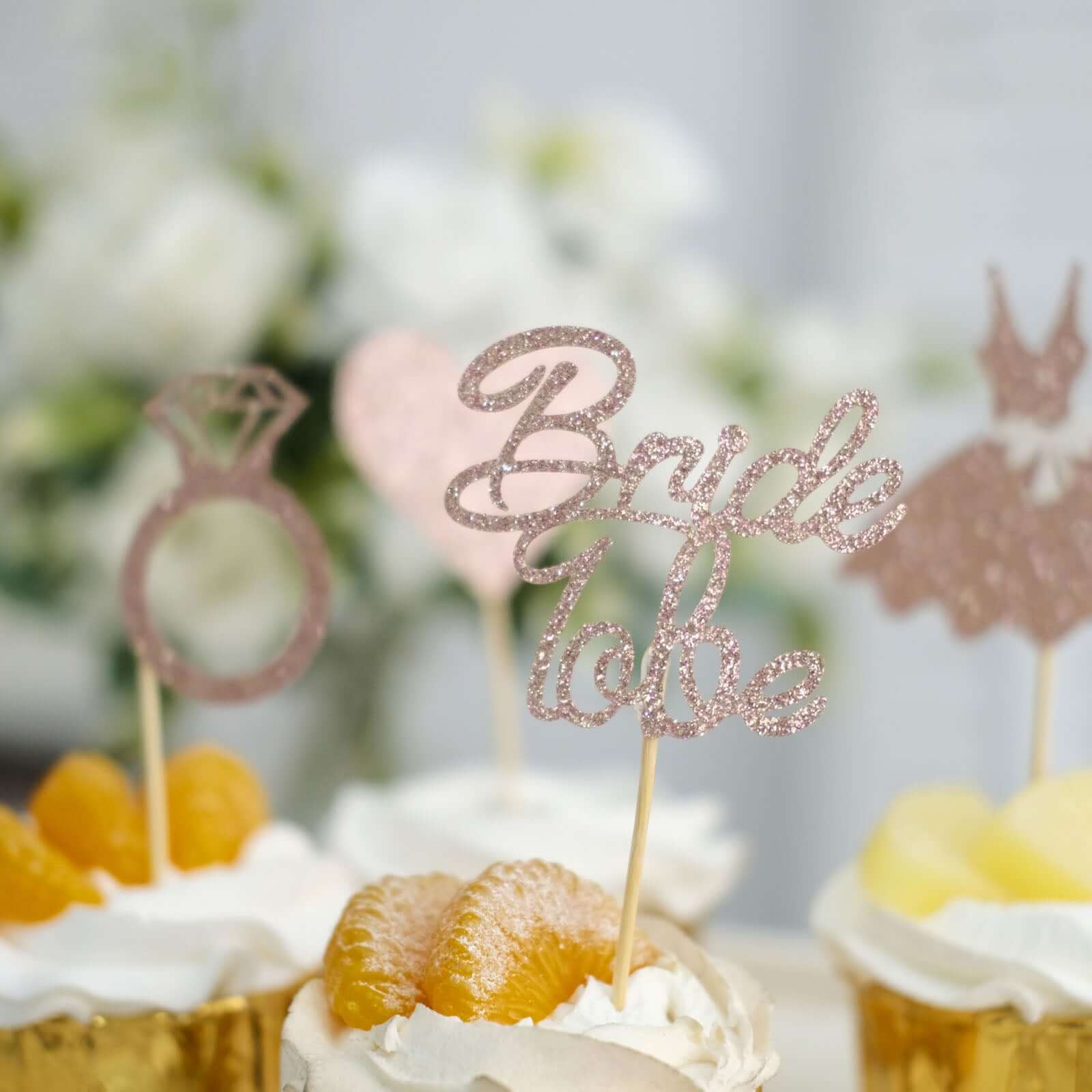 24-Pack Cupcake Topper Picks Rose Gold Glitter Bridal Shower Design - Wedding Cake Decoration Supplies Assorted Styles - Image 8