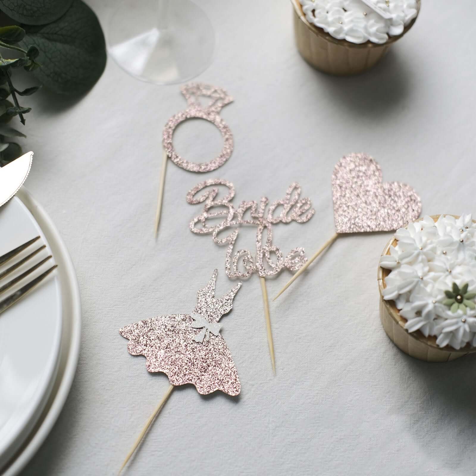 24-Pack Cupcake Topper Picks Rose Gold Glitter Bridal Shower Design - Wedding Cake Decoration Supplies Assorted Styles - Image 9
