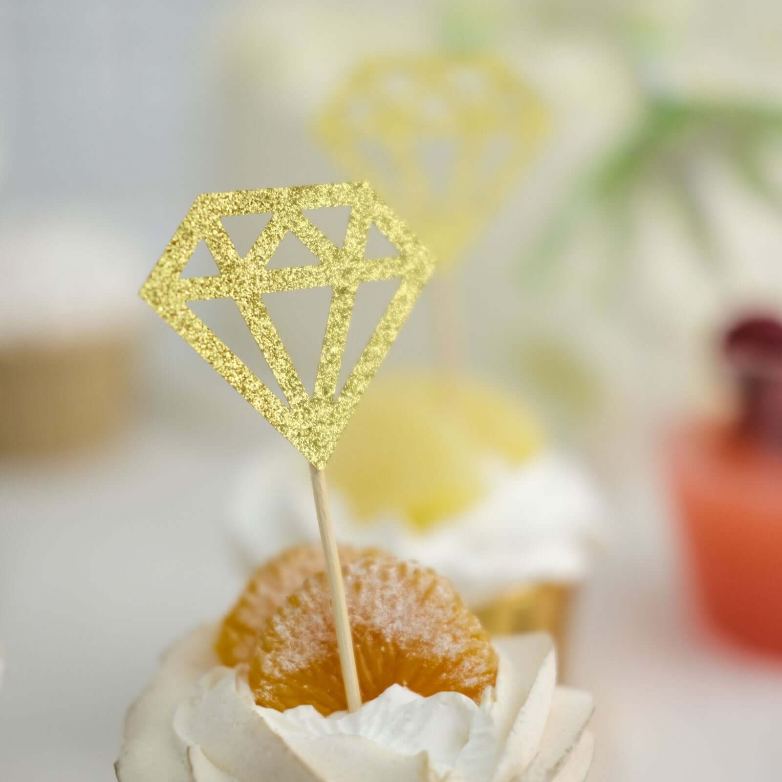 24-Pack Cupcake Toppers Glitter Gold Diamond Ring Design - Party Cake Picks Engagement Decoration Supplies - Image 10