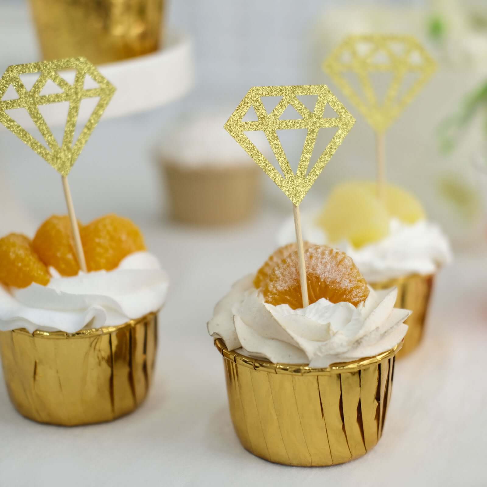 24-Pack Cupcake Toppers Glitter Gold Diamond Ring Design - Party Cake Picks Engagement Decoration Supplies - Image 12