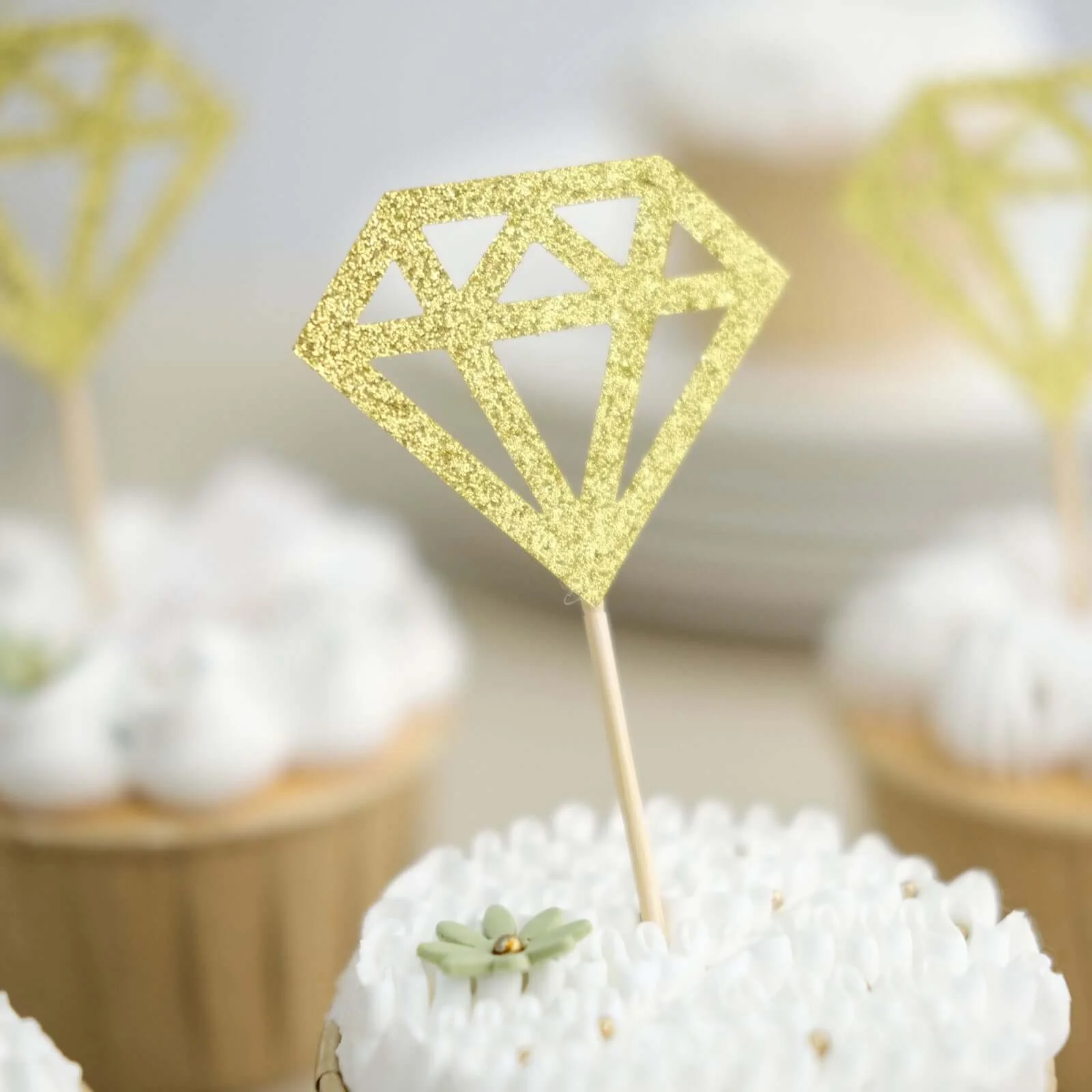 24-Pack Cupcake Toppers Glitter Gold Diamond Ring Design - Party Cake Picks Engagement Decoration Supplies - Image 13